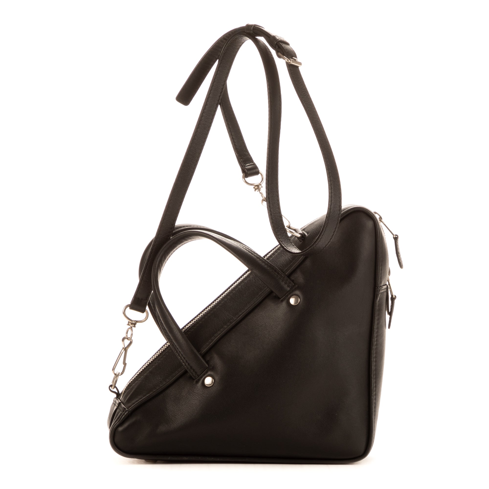 Sac de voyage triangulaire en cuir de veau noir