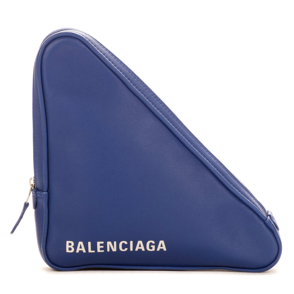Pochette de sac triangulaire en cuir de veau bleu