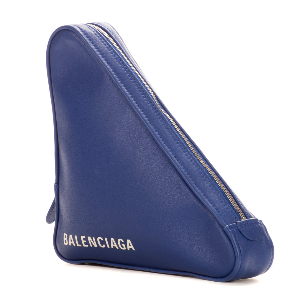Pochette de sac triangulaire en cuir de veau bleu