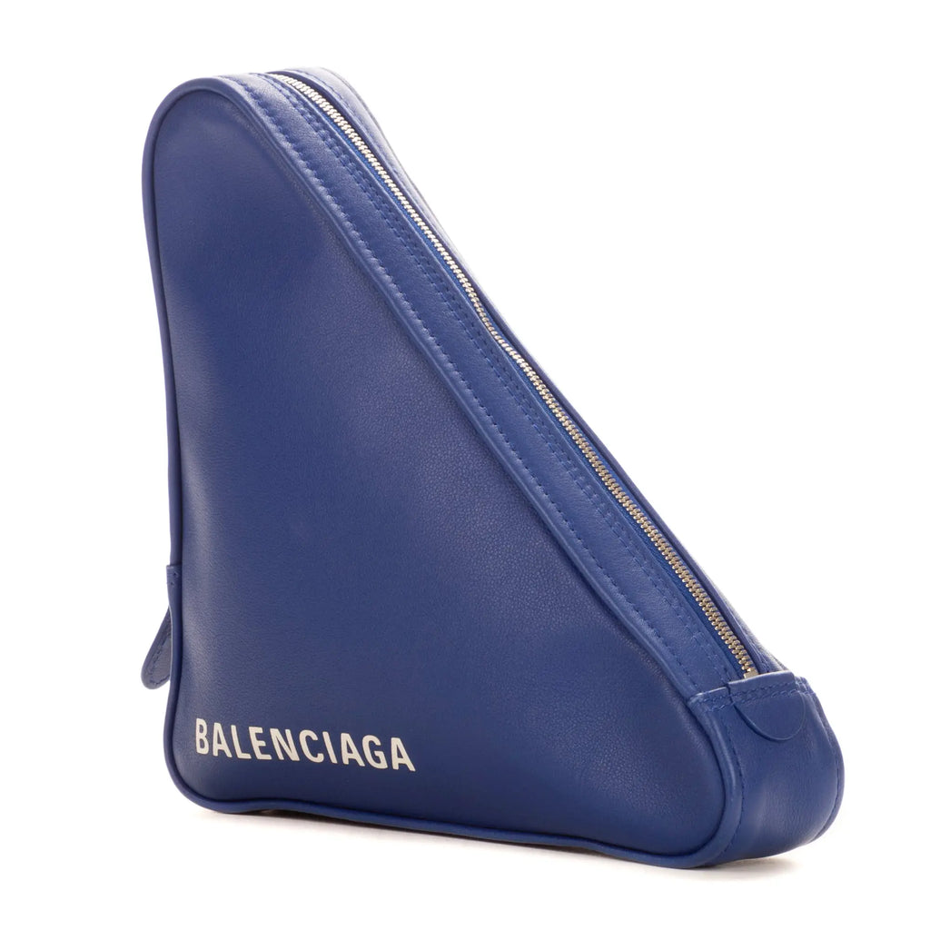 Clutch Triangle Pouch Blue Calfskin leather