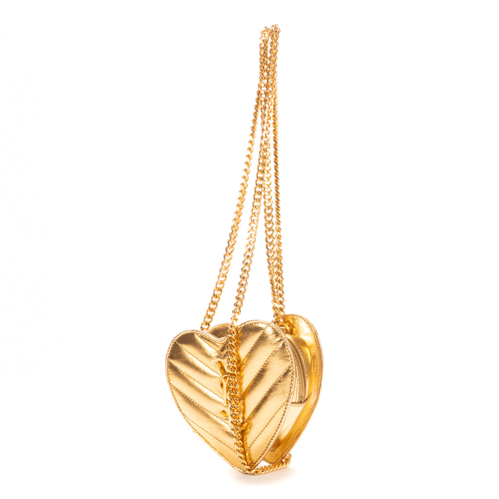 Shoulder Bag Heart Mini Gold Metalic calfskin leather