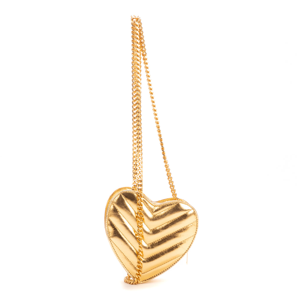 Shoulder Bag Heart Mini Gold Metalic calfskin leather