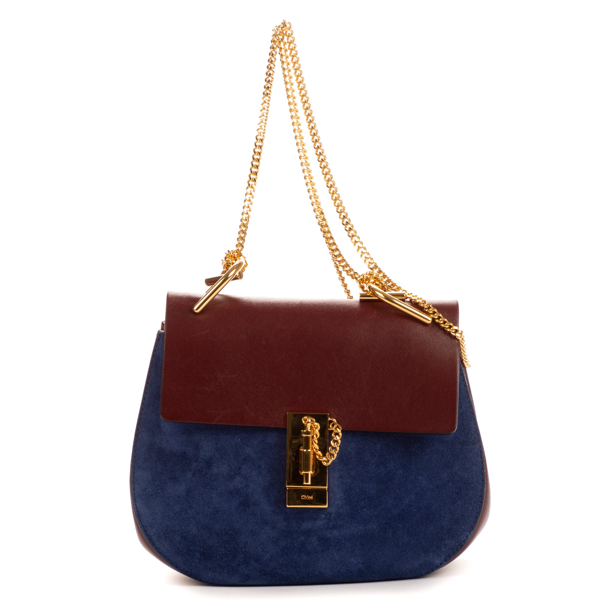 Bolso de hombro Drew en piel de becerro/ante azul