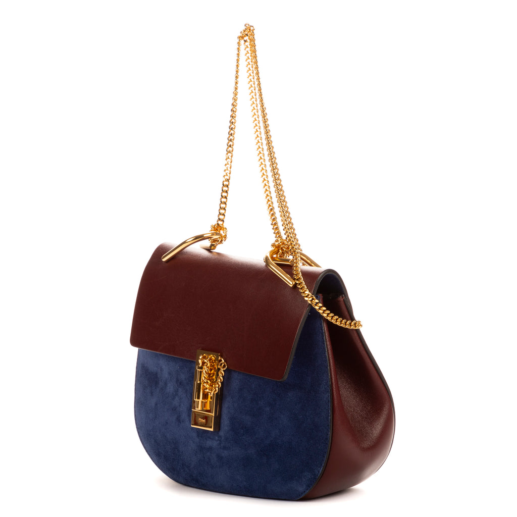 Bolso de hombro Drew en piel de becerro/ante azul
