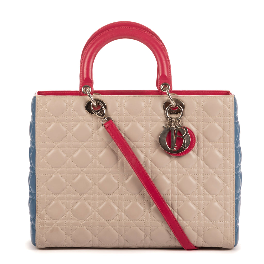 Bolso de mano de mujer grande de piel color marfil con grabado cannage