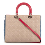 Bolso de mano de mujer grande de piel color marfil con grabado cannage