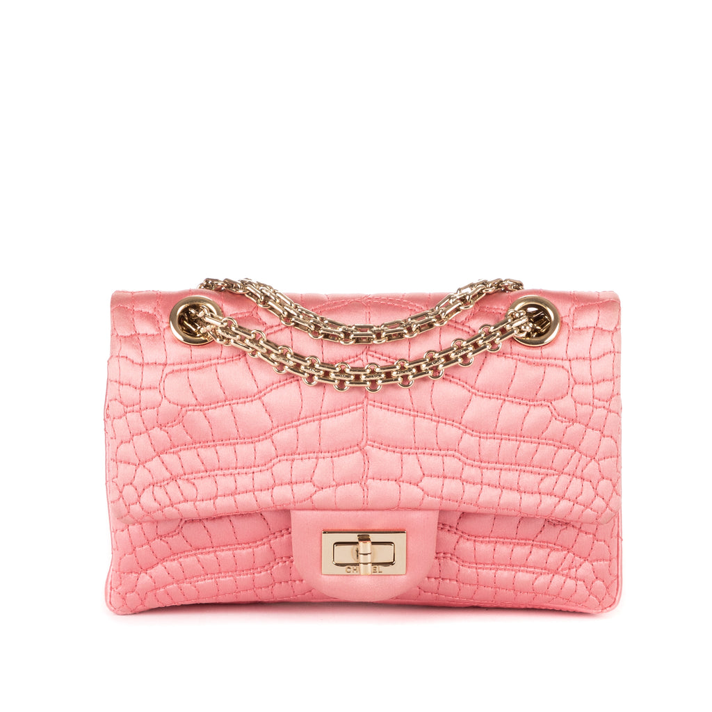 Shoulder Bag Reissue Mini Double Flap Crocodile Satin Pink Satin Croco Quilted