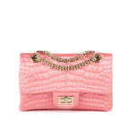 Shoulder Bag Reissue Mini Double Flap Crocodile Satin Pink Satin Croco Quilted