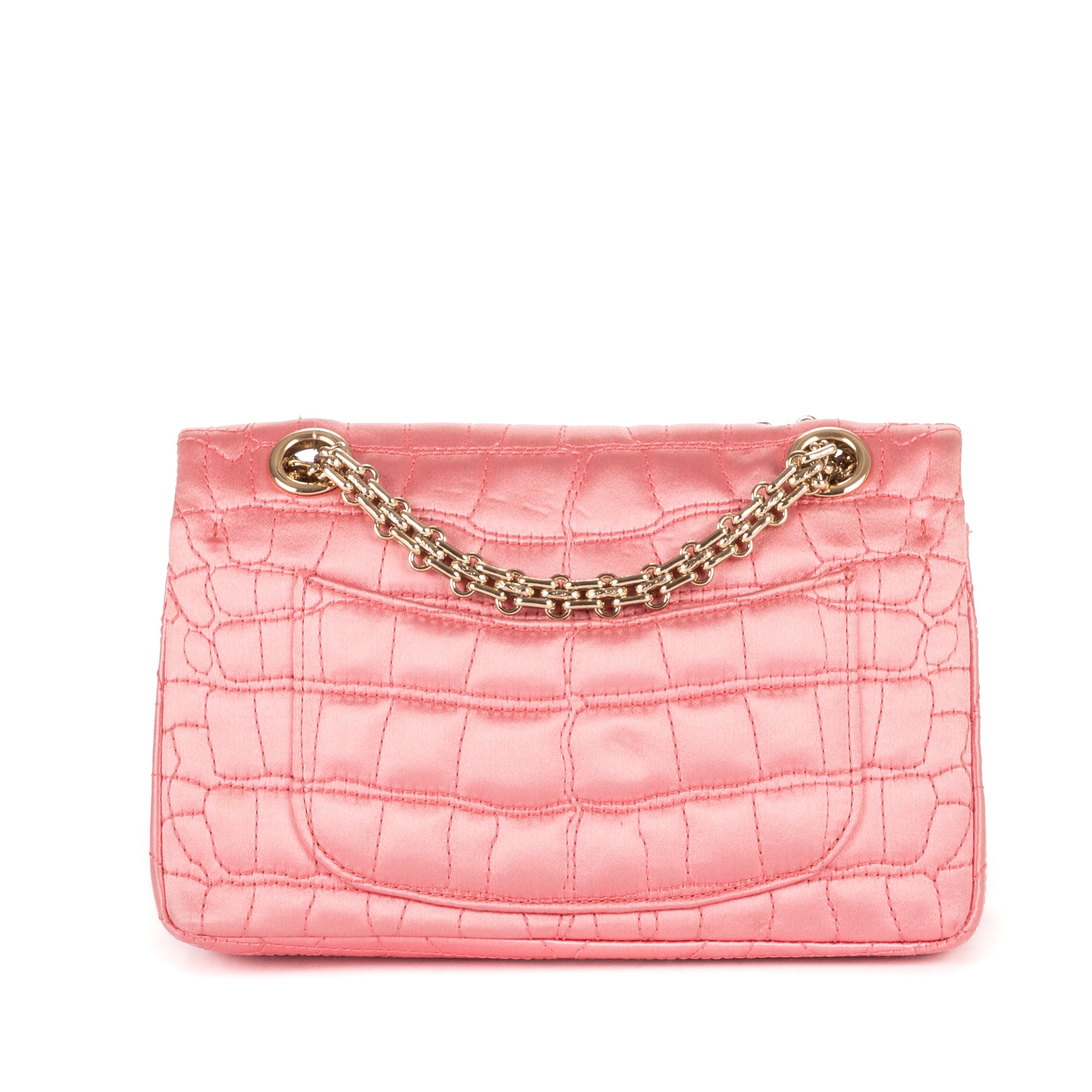 Shoulder Bag Reissue Mini Double Flap Crocodile Satin Pink Satin Croco Quilted