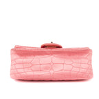 Shoulder Bag Reissue Mini Double Flap Crocodile Satin Pink Satin Croco Quilted