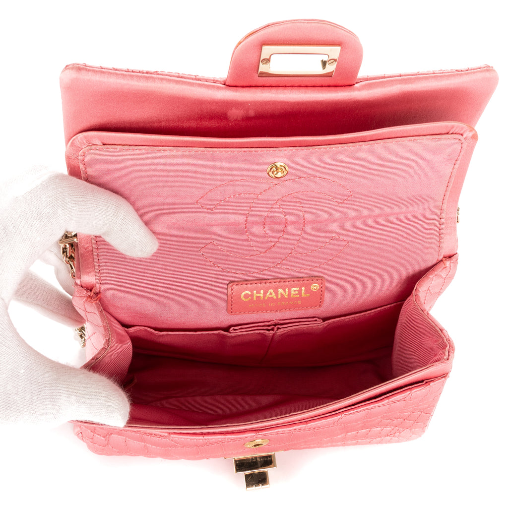 Shoulder Bag Reissue Mini Double Flap Crocodile Satin Pink Satin Croco Quilted