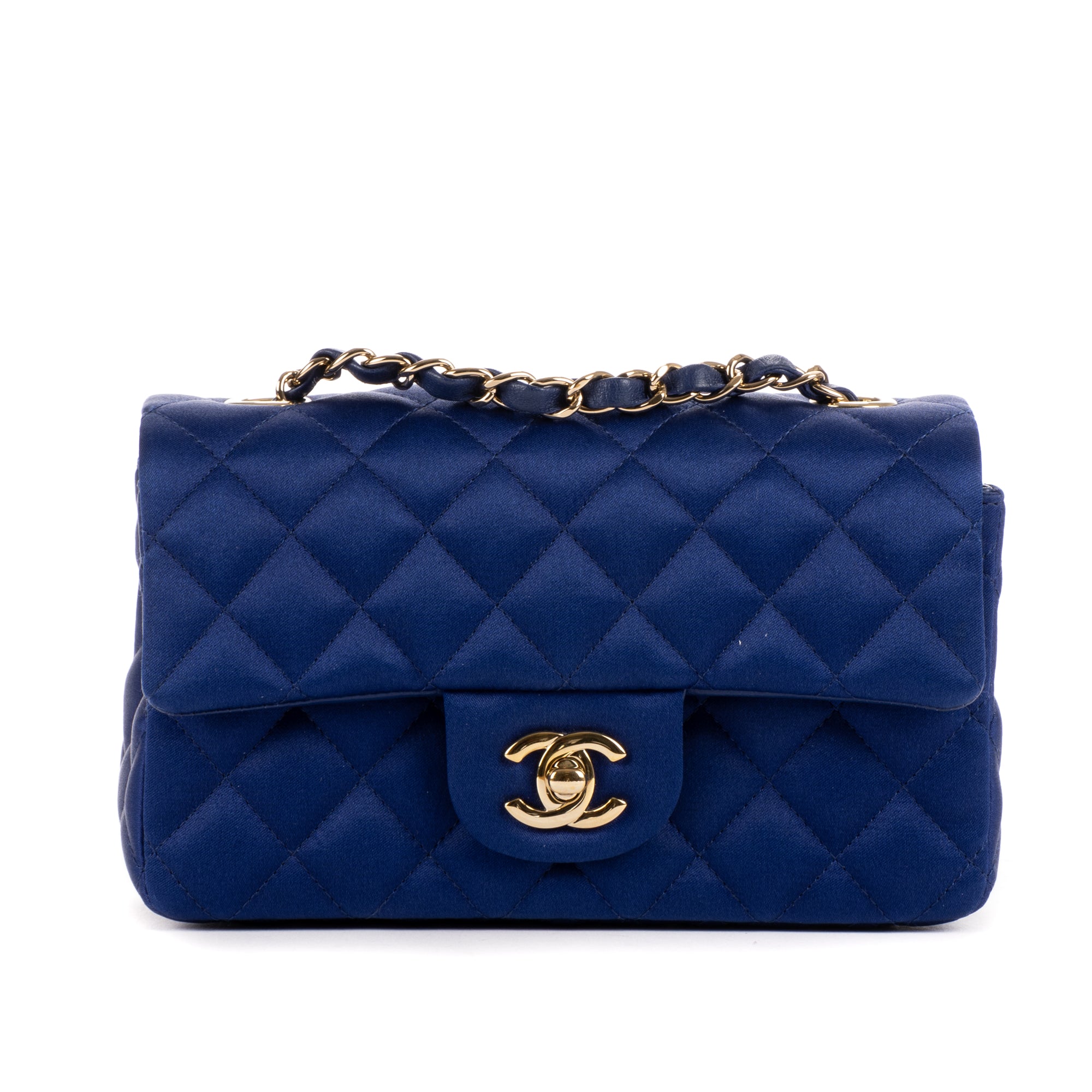 Shoulder Bag Classic Flap Satin Blue Satin