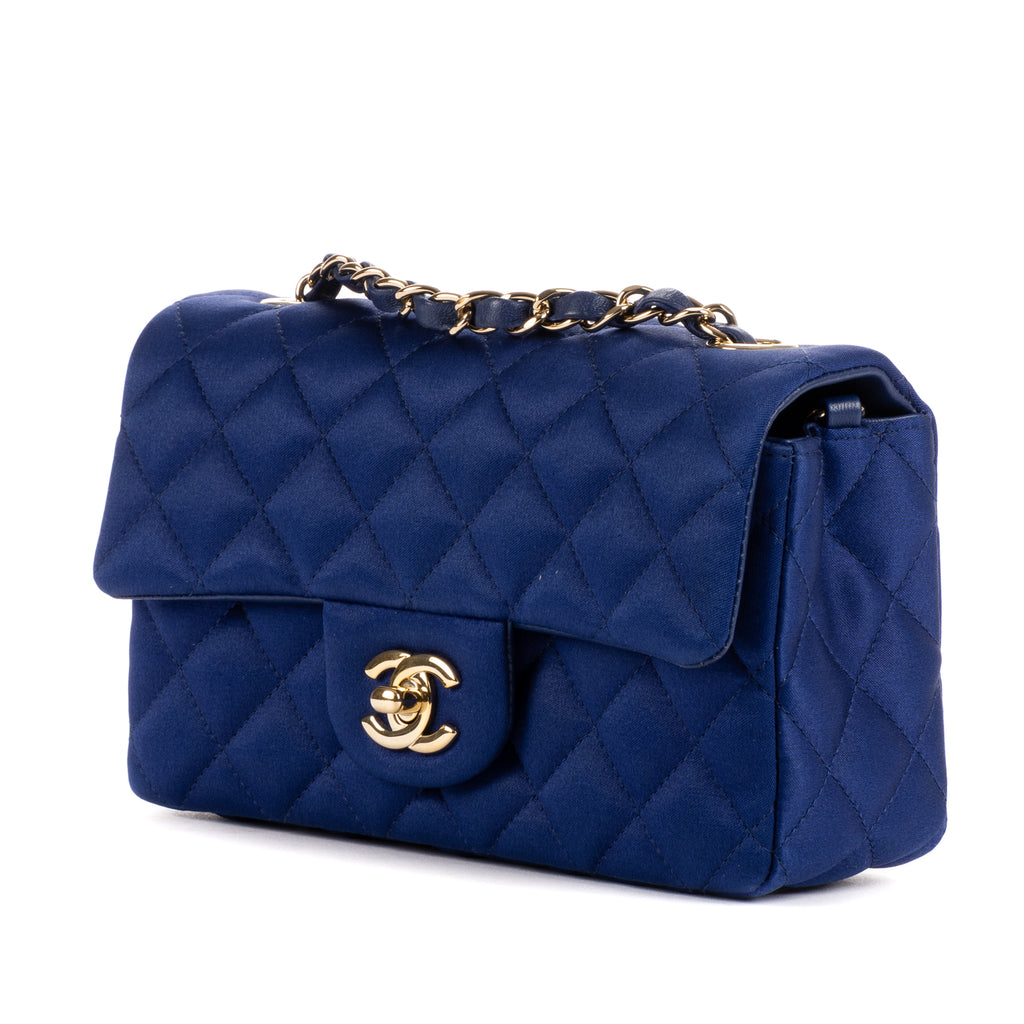 Shoulder Bag Classic Flap Satin Blue Satin