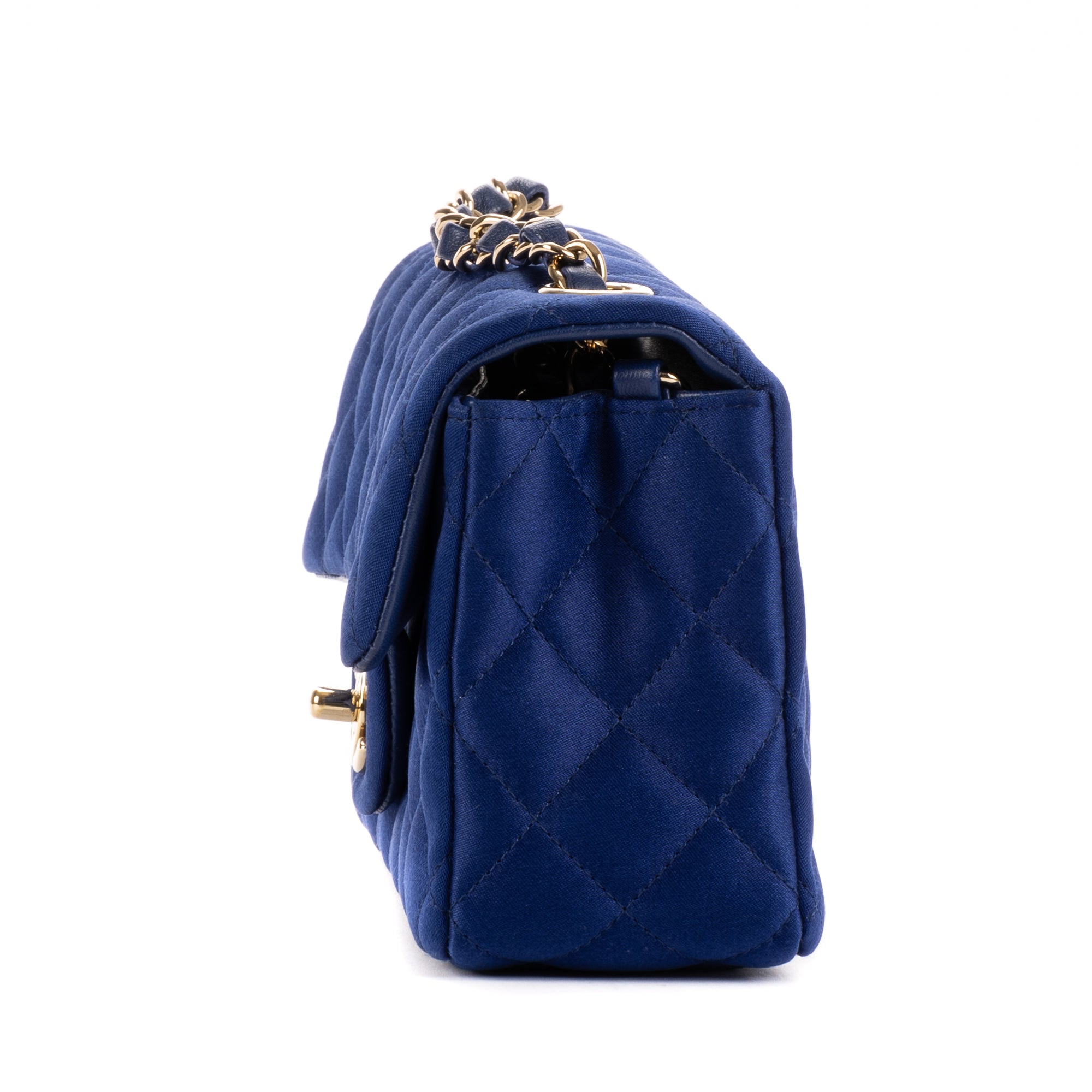 Shoulder Bag Classic Flap Satin Blue Satin