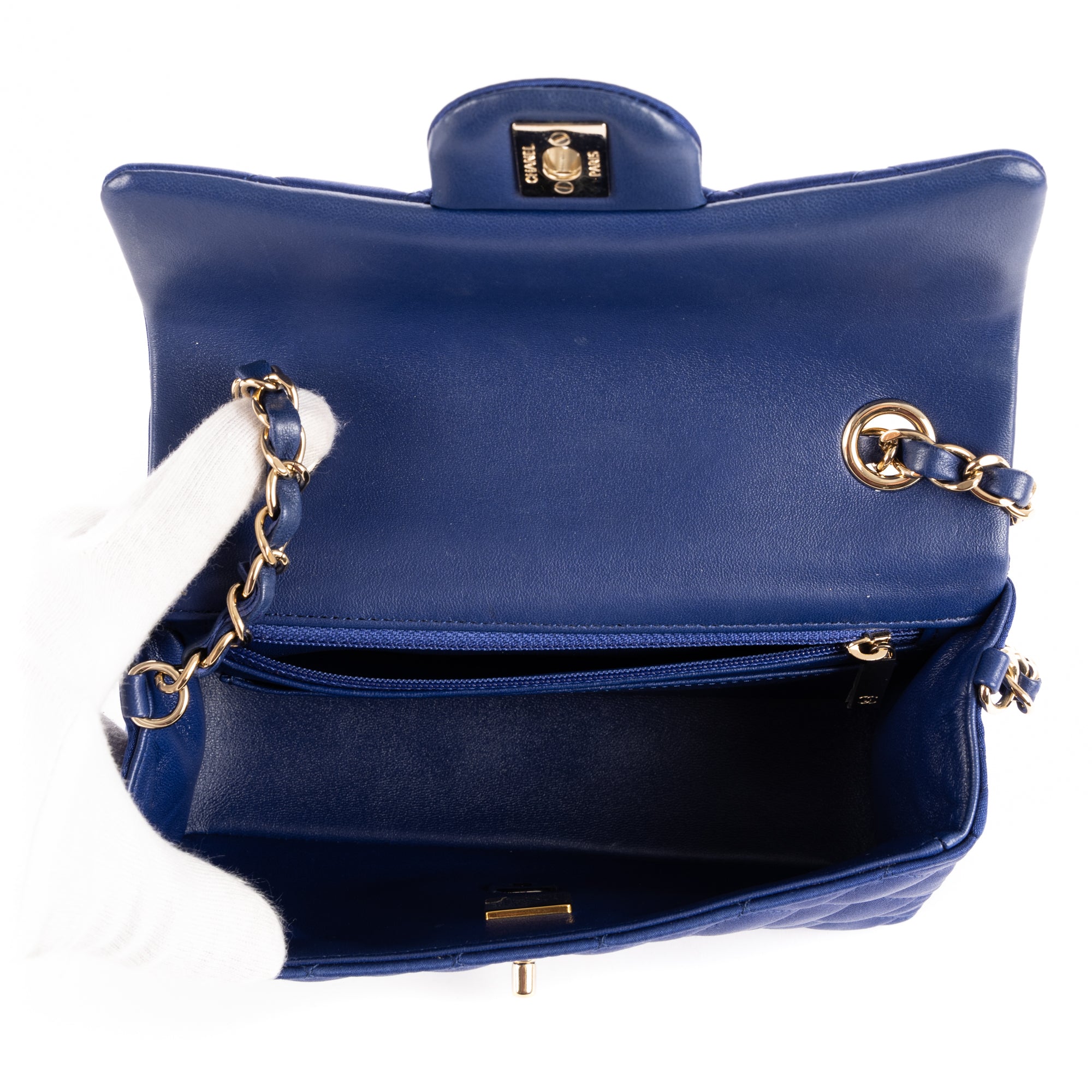 Shoulder Bag Classic Flap Satin Blue Satin