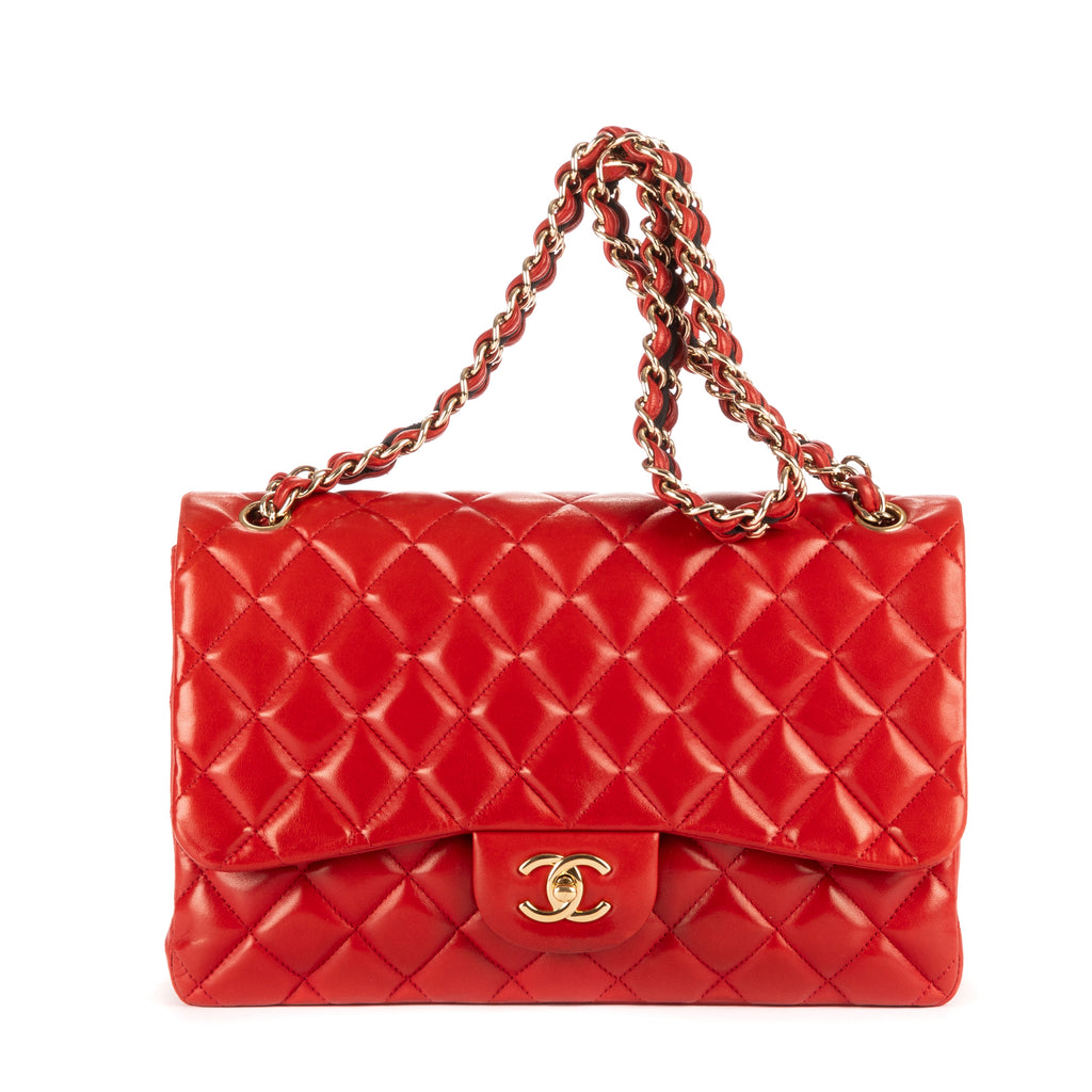 Shoulder Bag Ltd. Ed. Classic Jumbo Flap Red Lambskin Quilted Leather