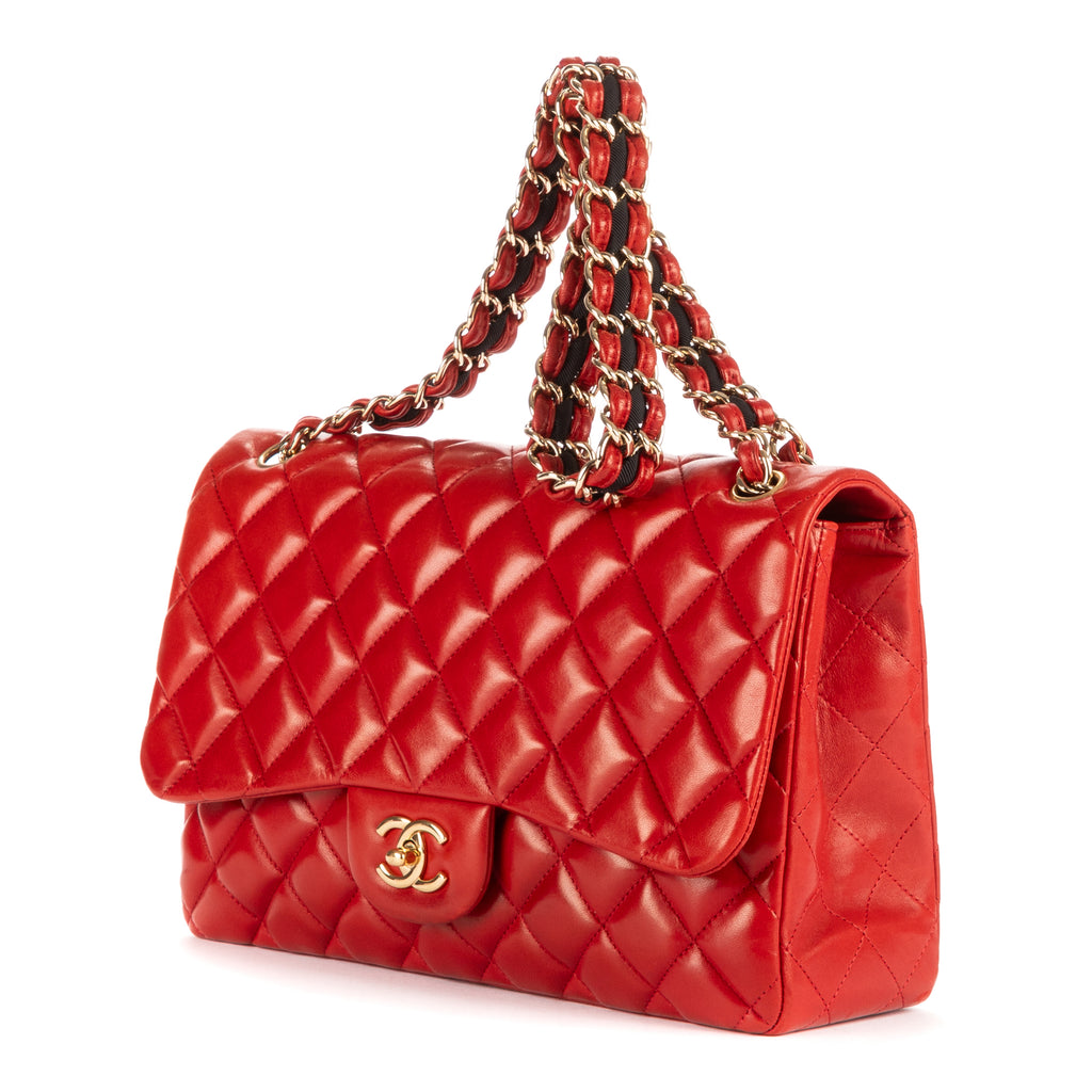 Shoulder Bag Ltd. Ed. Classic Jumbo Flap Red Lambskin Quilted Leather