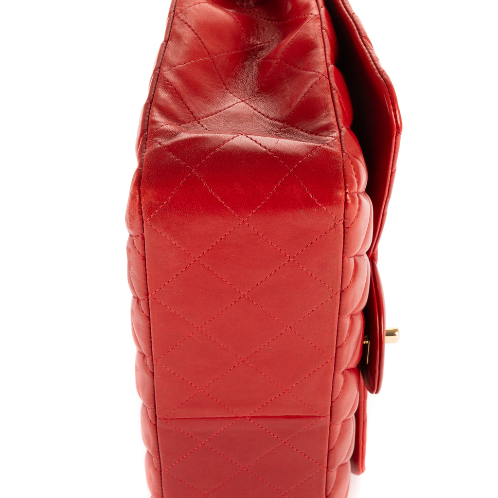 Shoulder Bag Ltd. Ed. Classic Jumbo Flap Red Lambskin Quilted Leather
