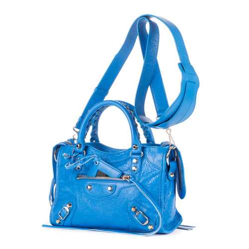 Bolso de mano Classic City Mini de piel de becerro envejecida azul