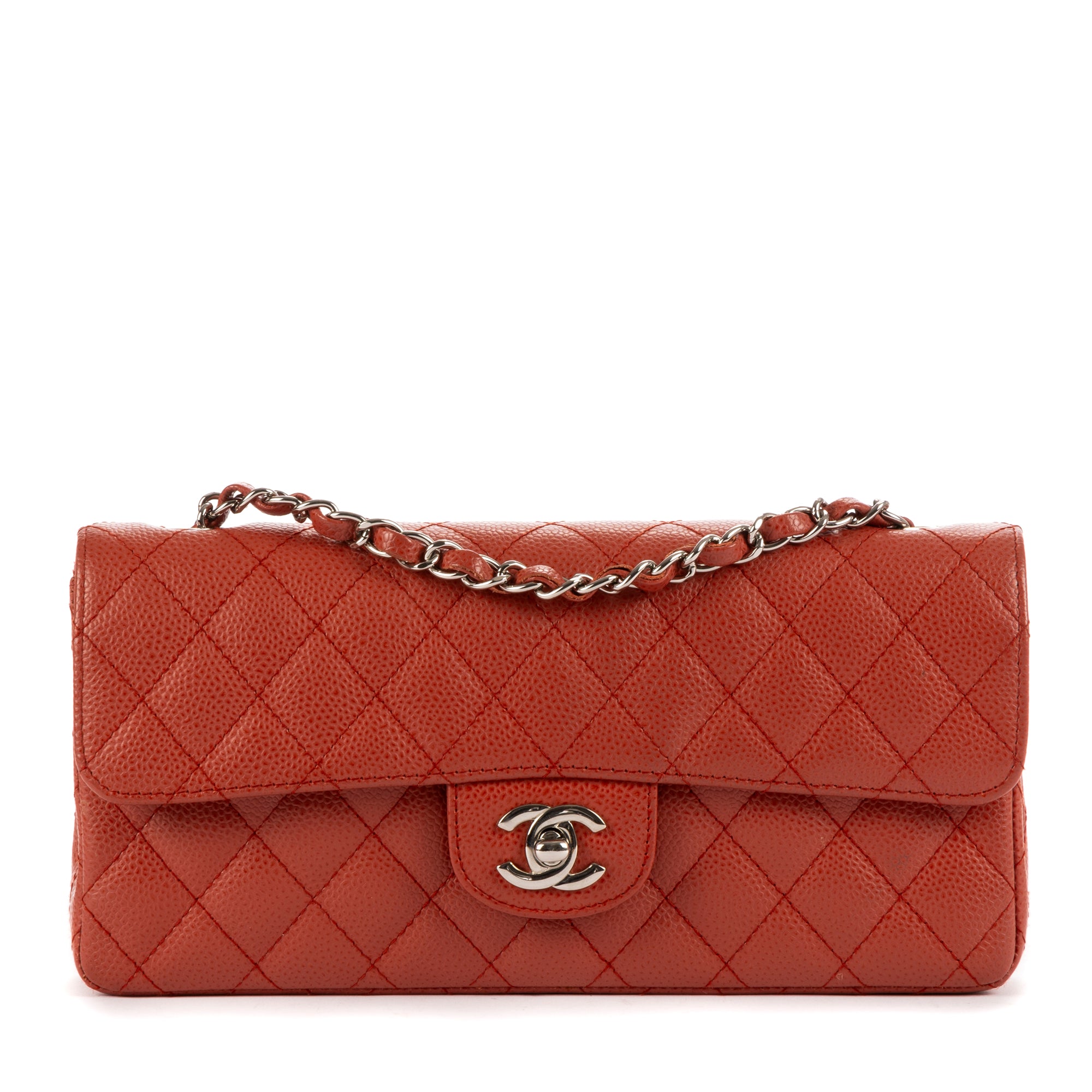 Shoulder Bag East West Flap Red Caviar Quilted Leather