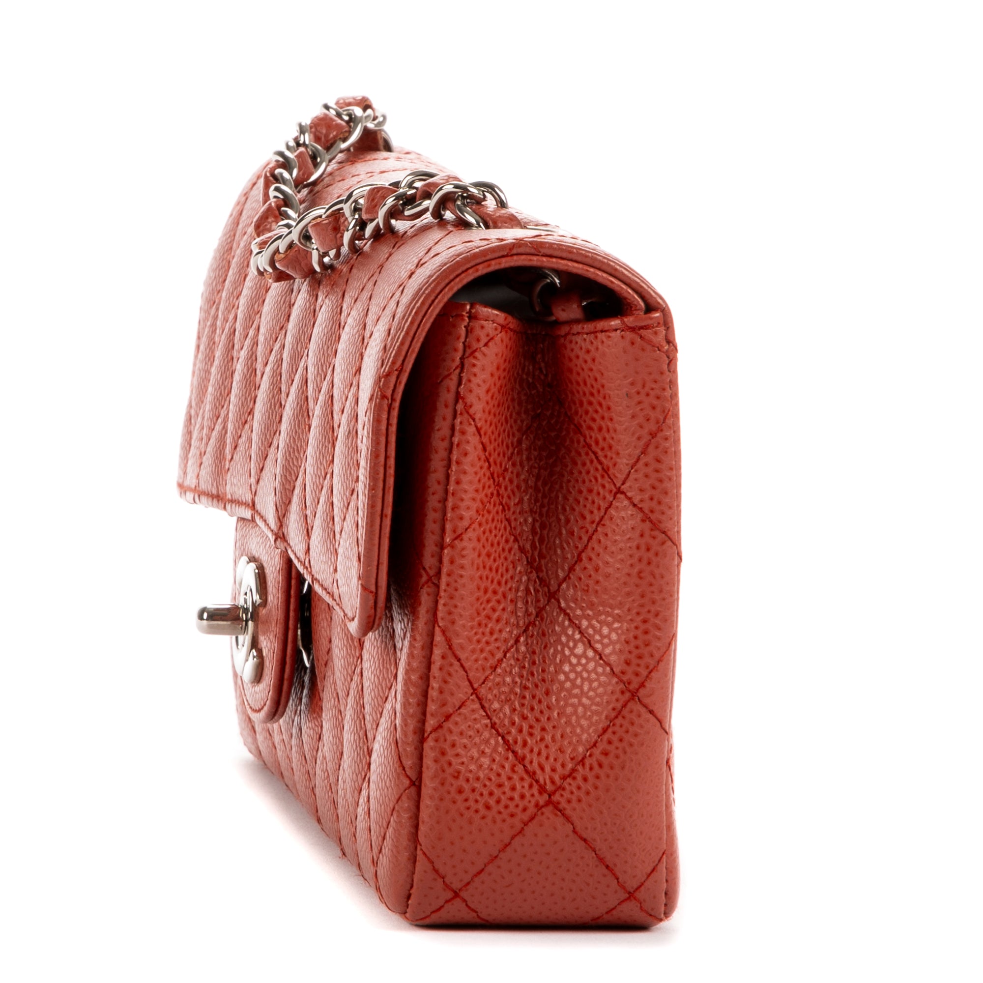 Shoulder Bag East West Flap Red Caviar Quilted Leather