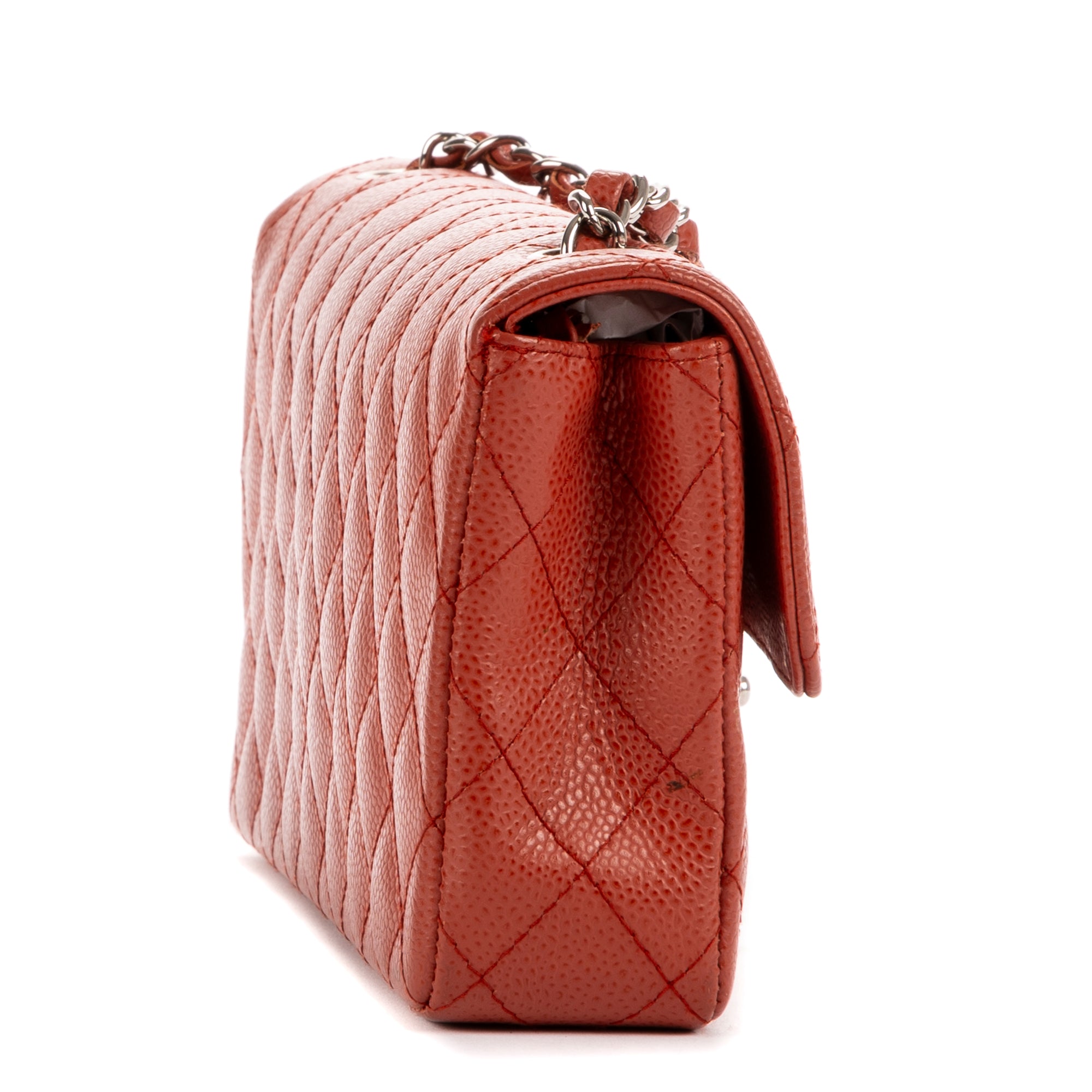 Shoulder Bag East West Flap Red Caviar Quilted Leather