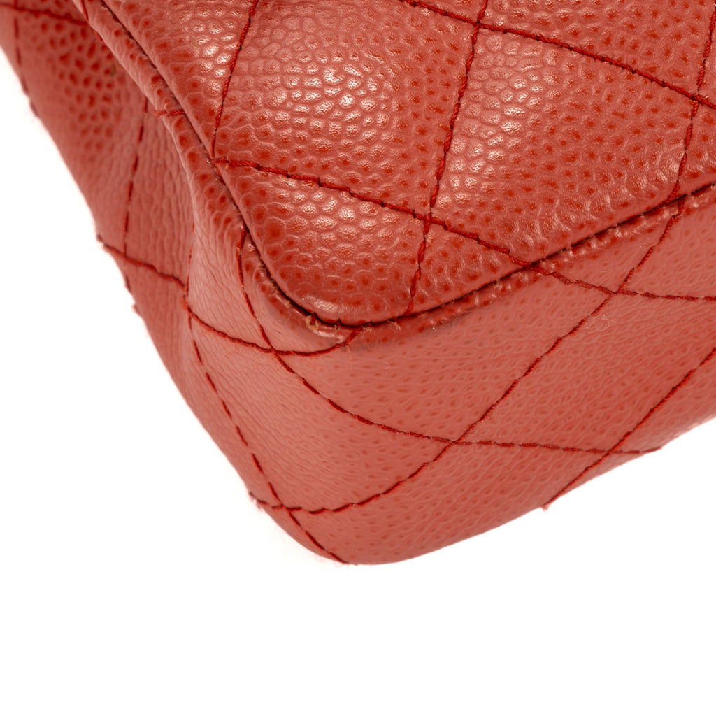 Shoulder Bag East West Flap Red Caviar Quilted Leather