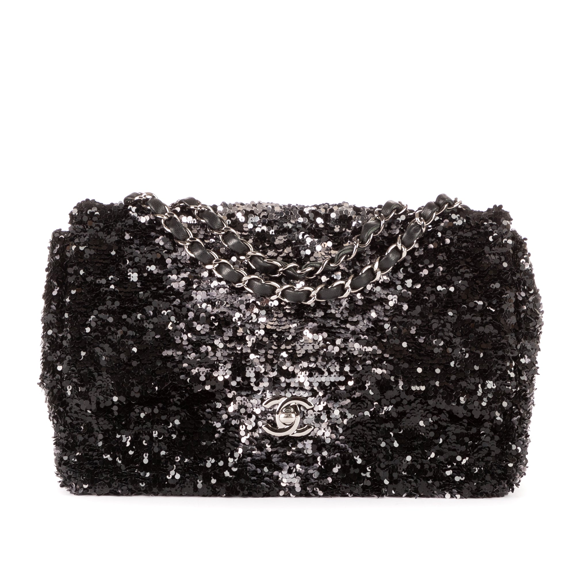 Shoulder Bag Ltd. Ed. Sequins Single Flap 25 Black Sequins Canvas