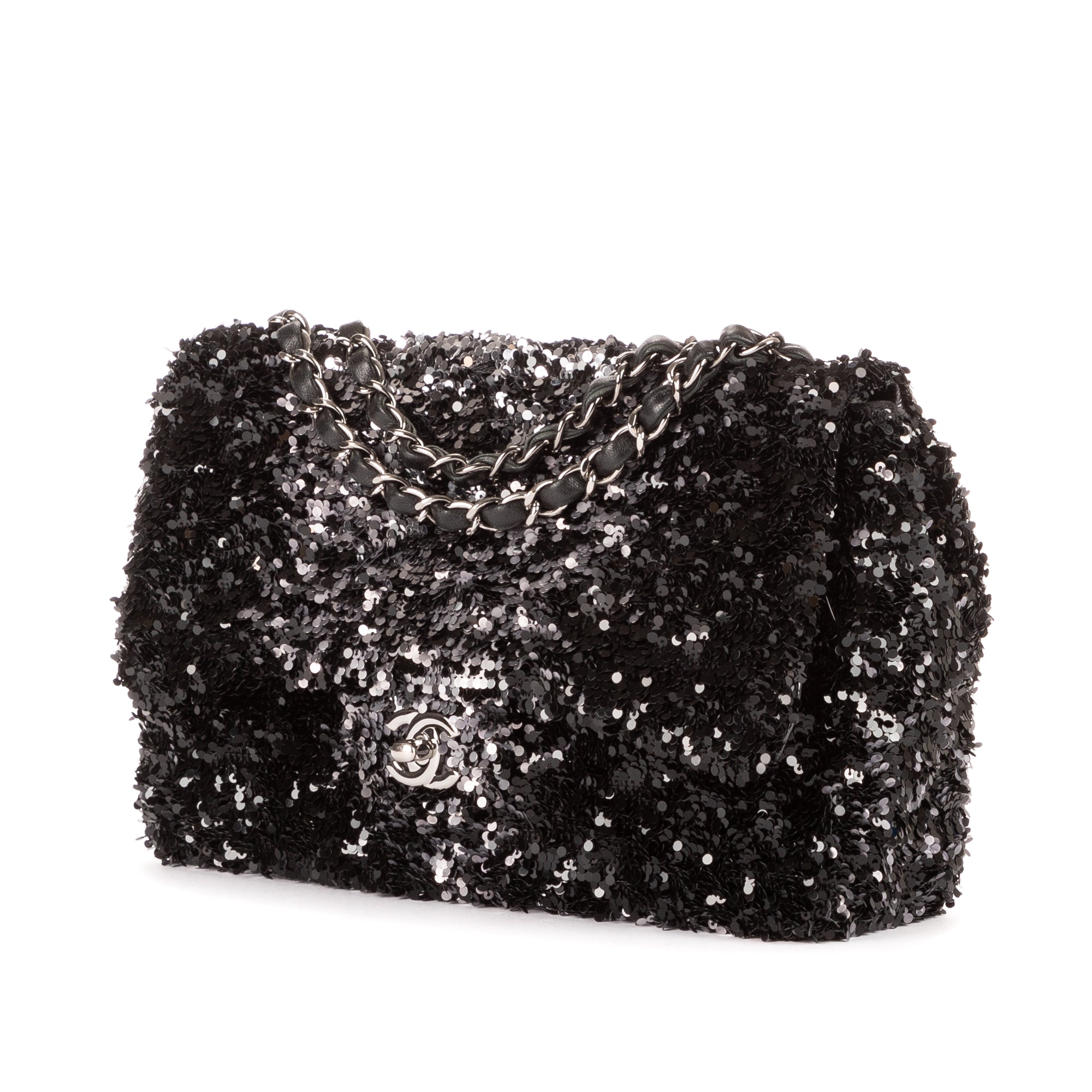 Shoulder Bag Ltd. Ed. Sequins Single Flap 25 Black Sequins Canvas