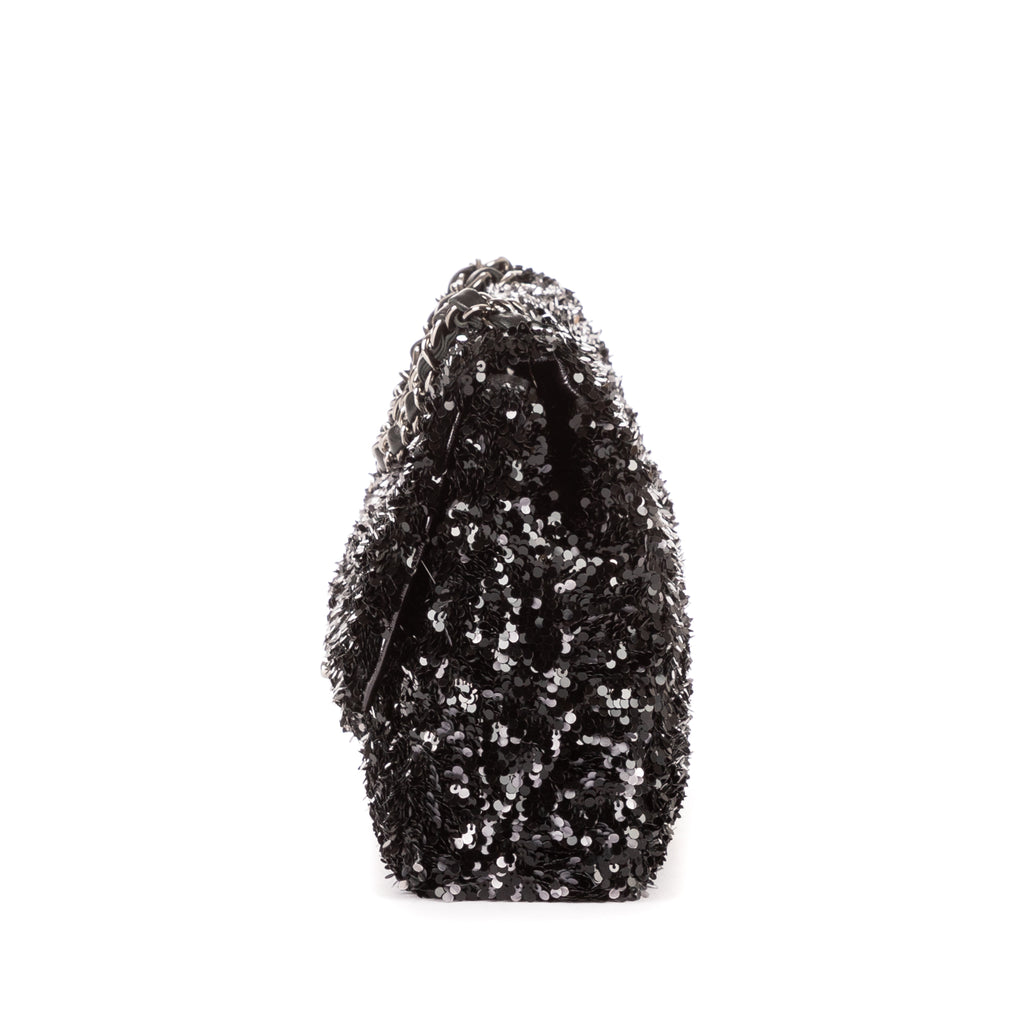 Shoulder Bag Ltd. Ed. Sequins Single Flap 25 Black Sequins Canvas