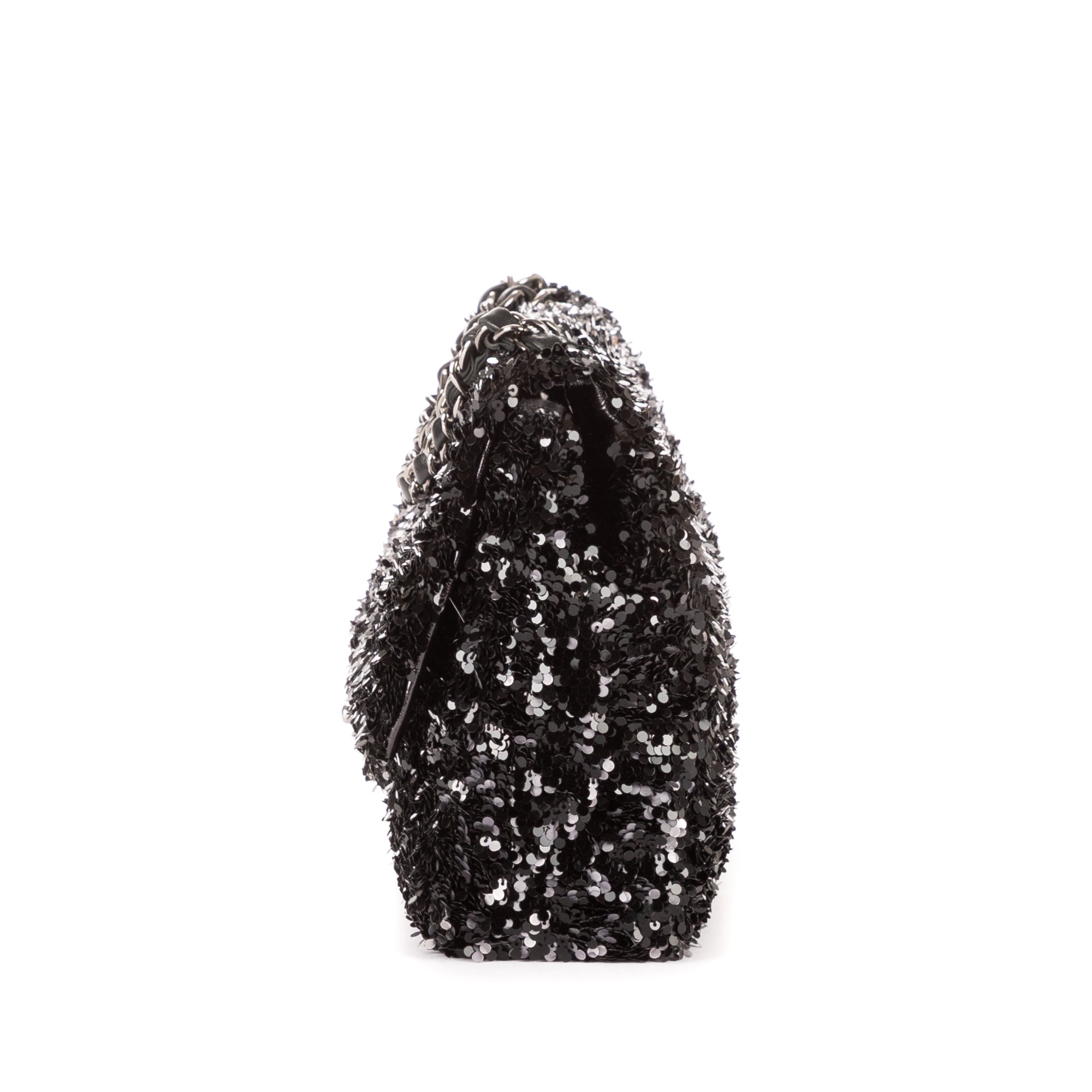 Shoulder Bag Ltd. Ed. Sequins Single Flap 25 Black Sequins Canvas