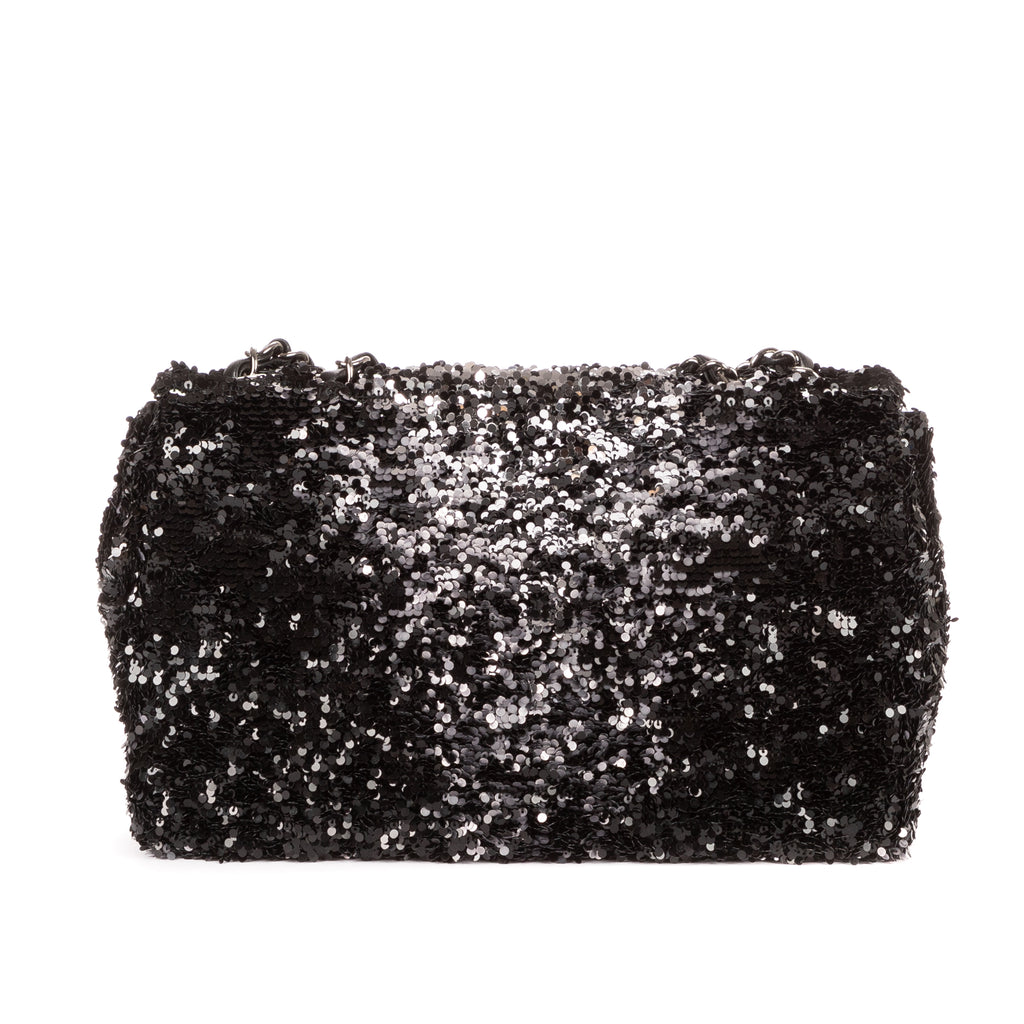 Shoulder Bag Ltd. Ed. Sequins Single Flap 25 Black Sequins Canvas
