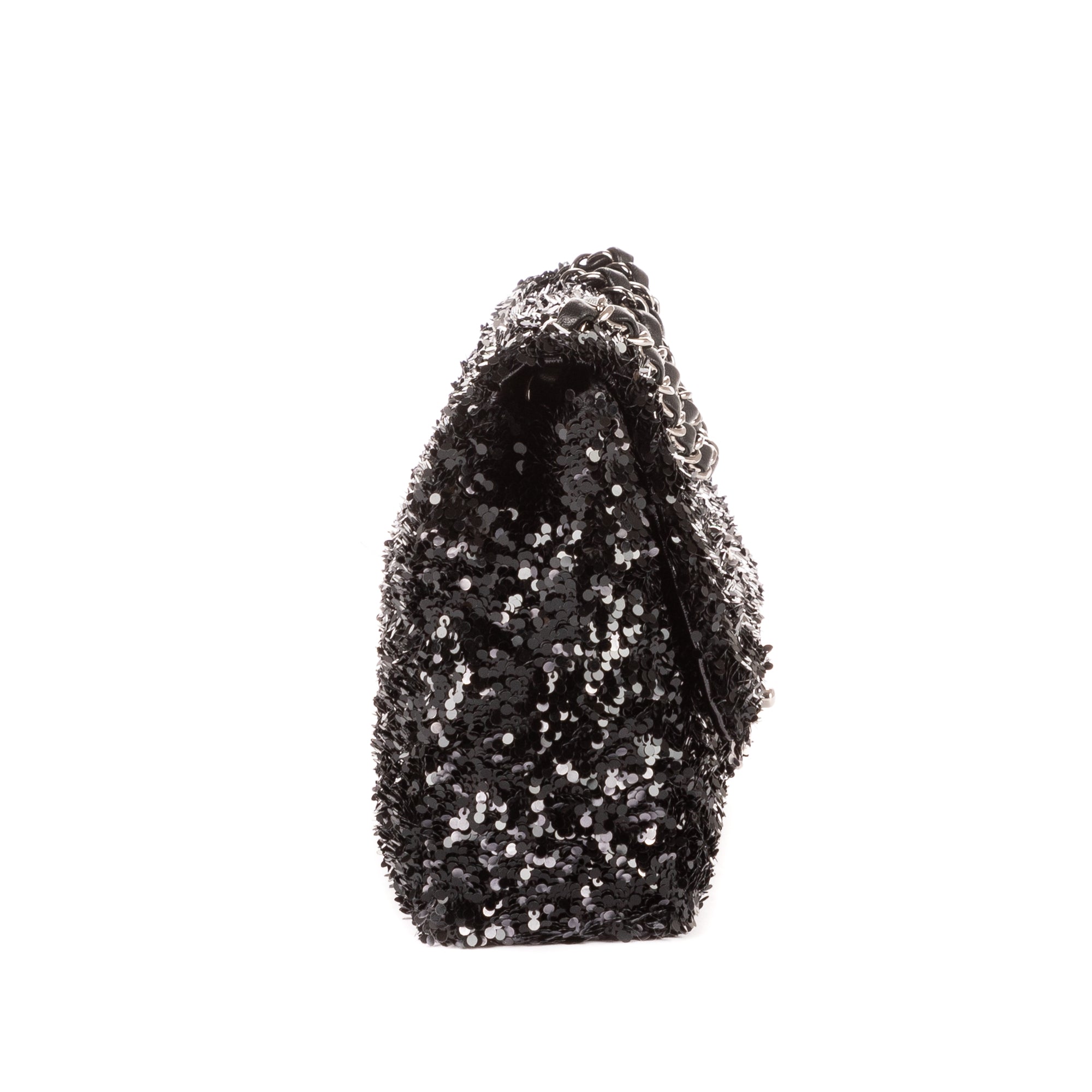 Shoulder Bag Ltd. Ed. Sequins Single Flap 25 Black Sequins Canvas