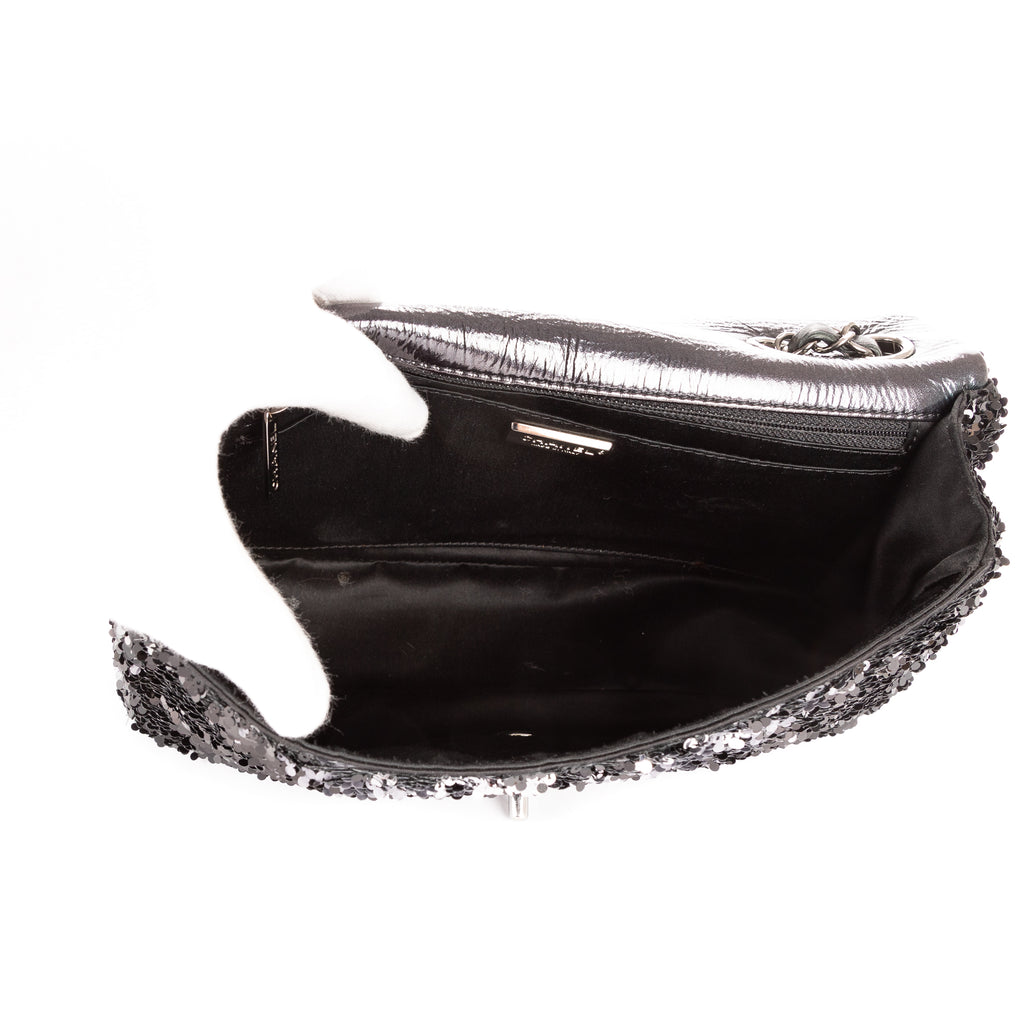 Shoulder Bag Ltd. Ed. Sequins Single Flap 25 Black Sequins Canvas