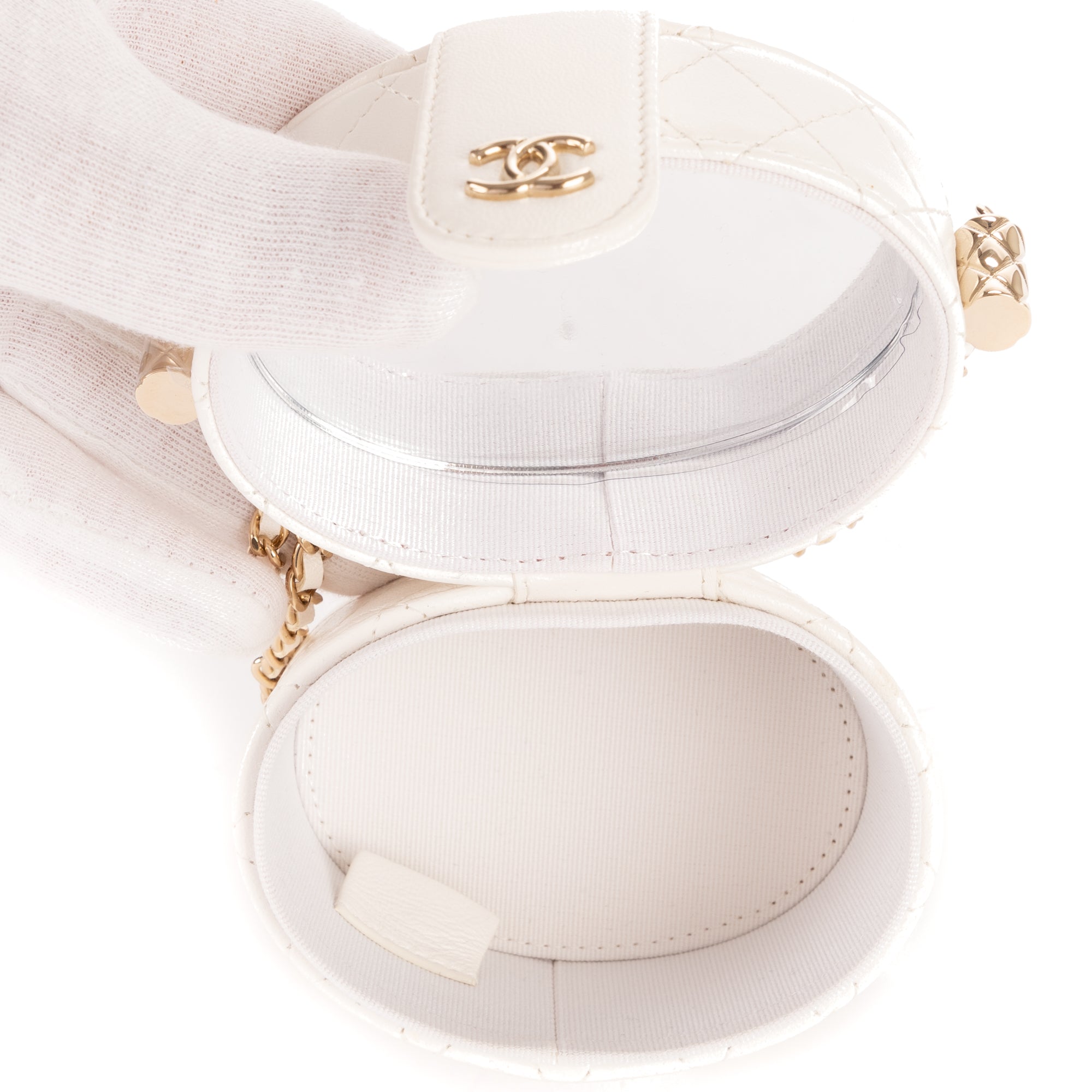Bolso de hombro Cosmético Neceser Cadena Bandolera Piel de becerro blanca Acolchado