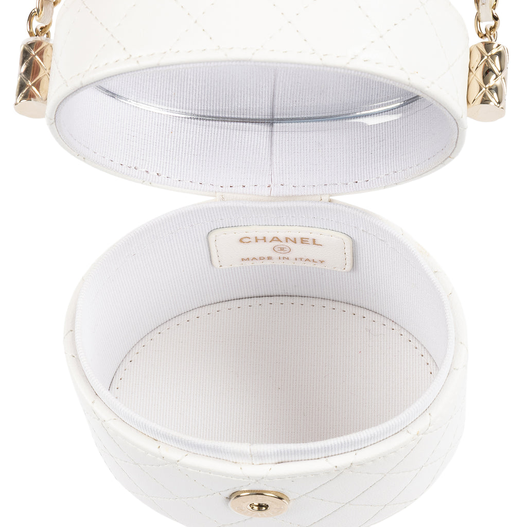 Shoulder Bag Cosmetic Vanity Chain Crossbody White Calfskin Quilted Leather
