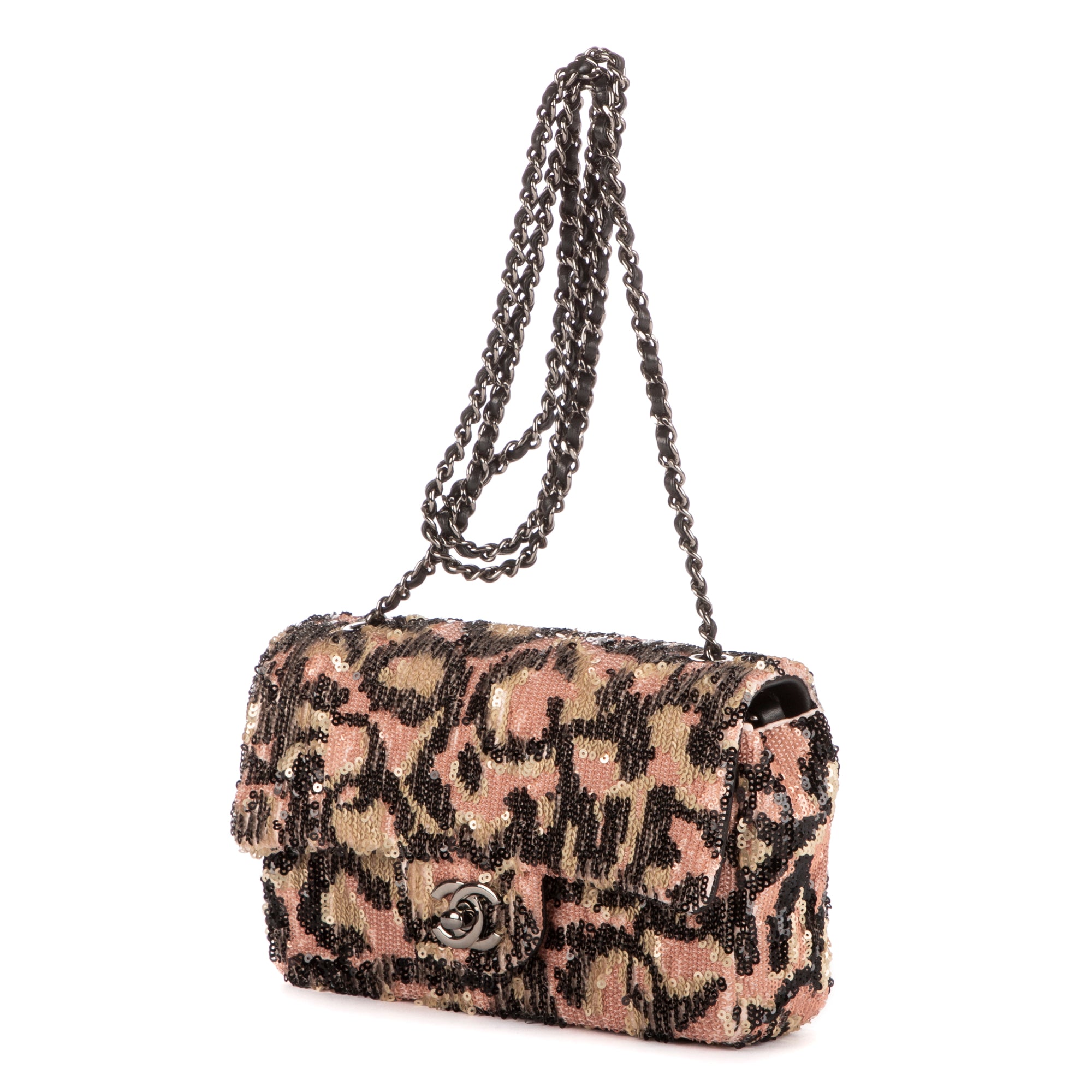 Shoulder Bag Ltd. Ed. Classic Mini Sequins Single Flap 19 Beige Sequins Canvas