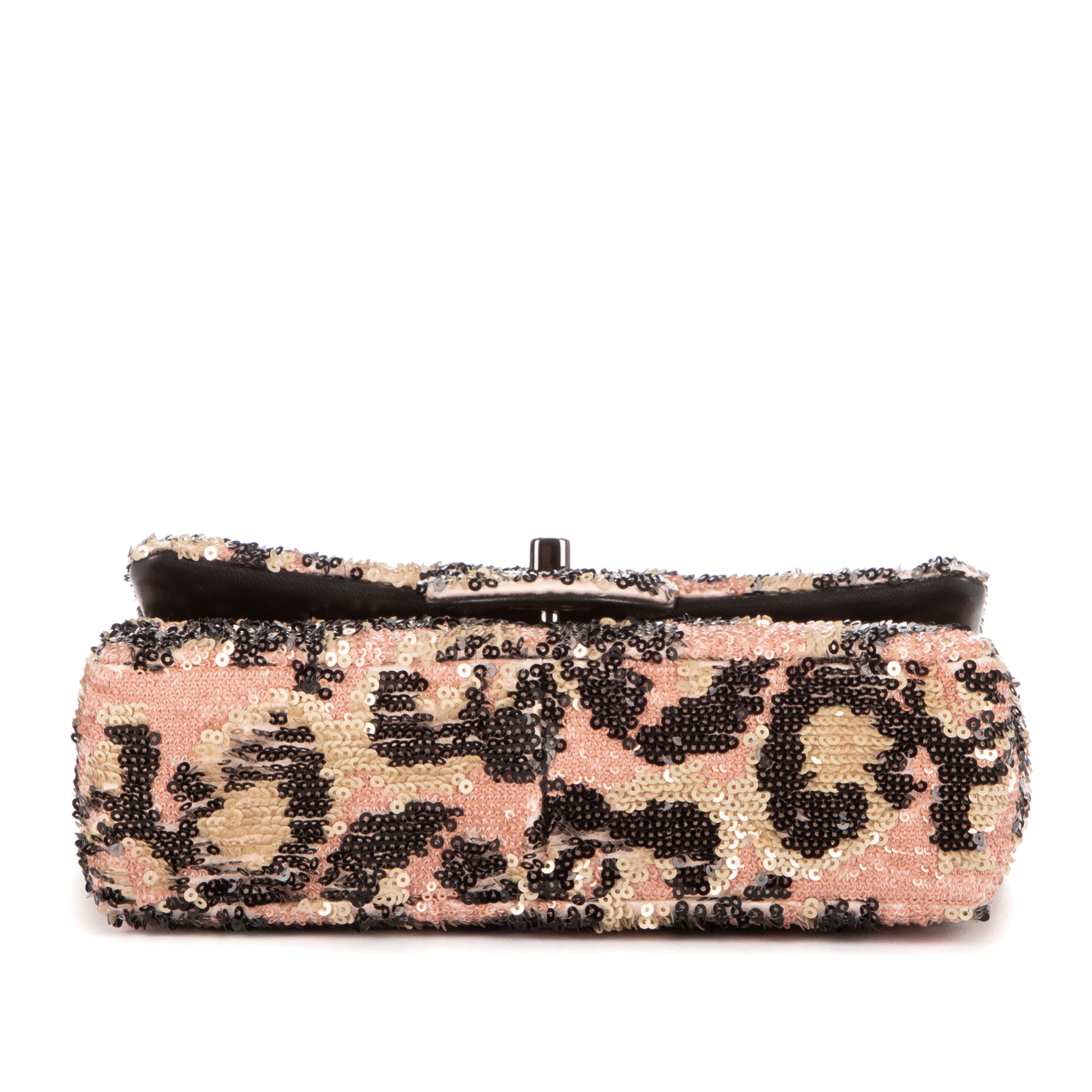 Shoulder Bag Ltd. Ed. Classic Mini Sequins Single Flap 19 Beige Sequins Canvas