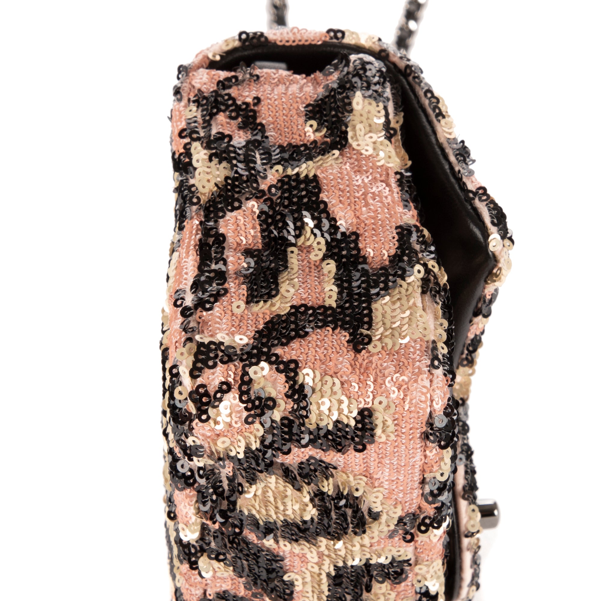 Shoulder Bag Ltd. Ed. Classic Mini Sequins Single Flap 19 Beige Sequins Canvas