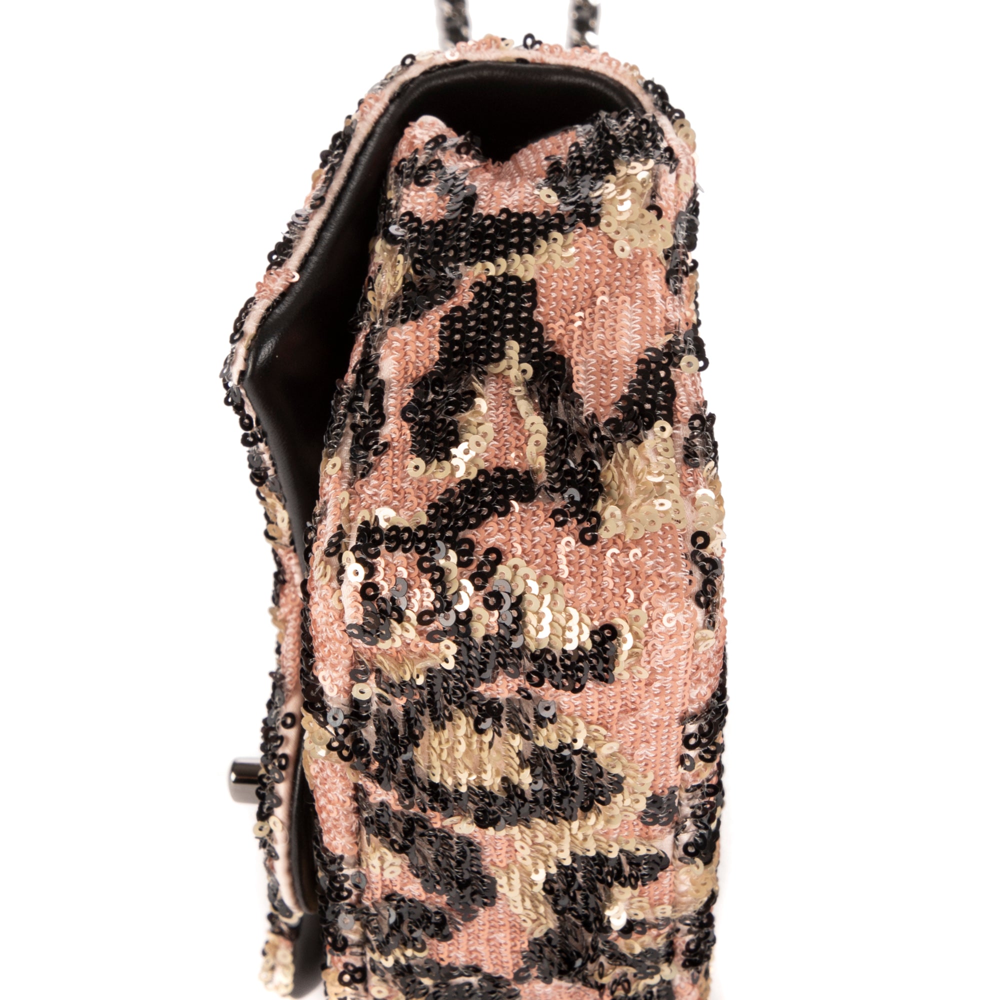 Shoulder Bag Ltd. Ed. Classic Mini Sequins Single Flap 19 Beige Sequins Canvas