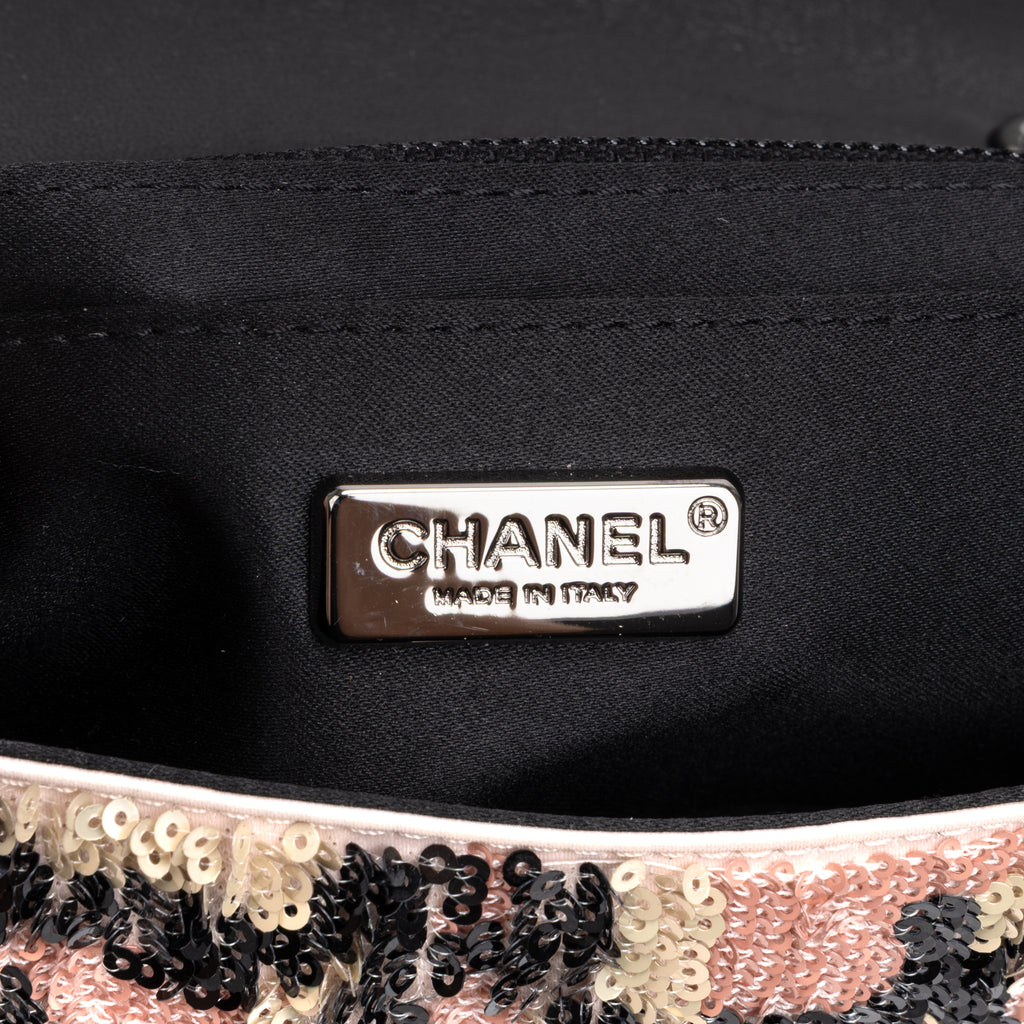 Shoulder Bag Ltd. Ed. Classic Mini Sequins Single Flap 19 Beige Sequins Canvas