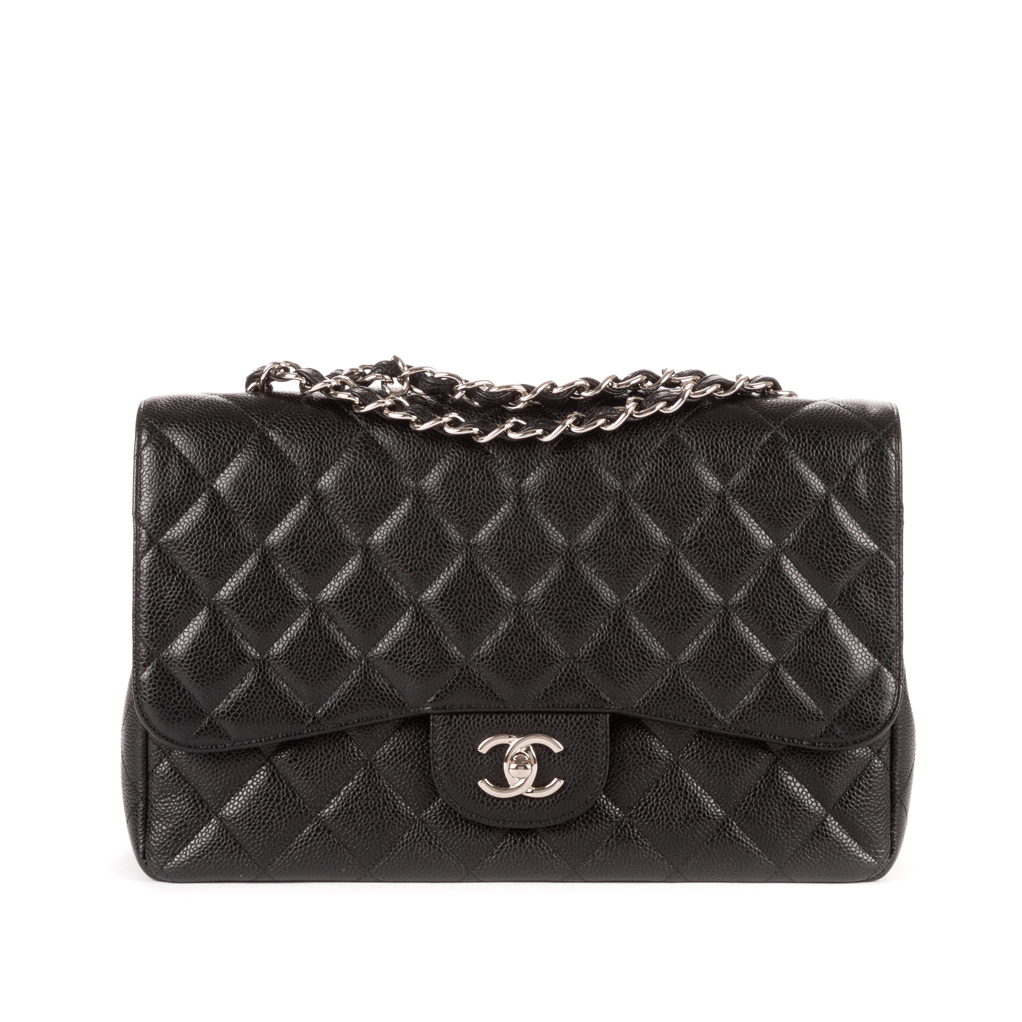 Bolso de hombro clásico Jumbo Double Flap 30 de cuero acolchado de caviar negro