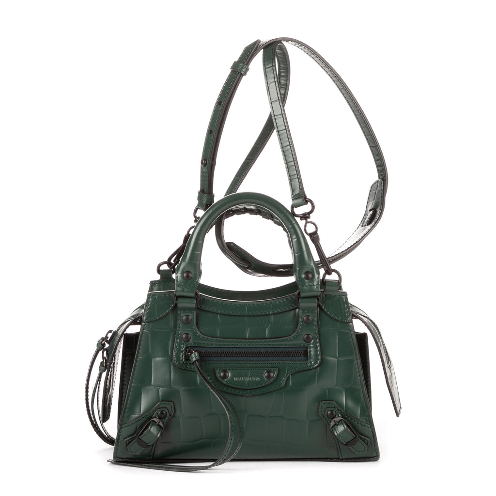 Bolso Neo Classic City de piel de becerro verde con relieve de cocodrilo