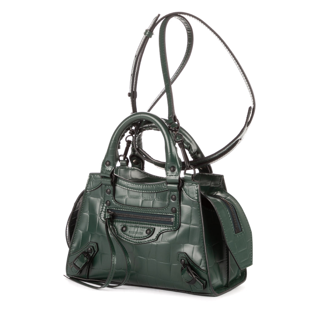 Bolso Neo Classic City de piel de becerro verde con relieve de cocodrilo