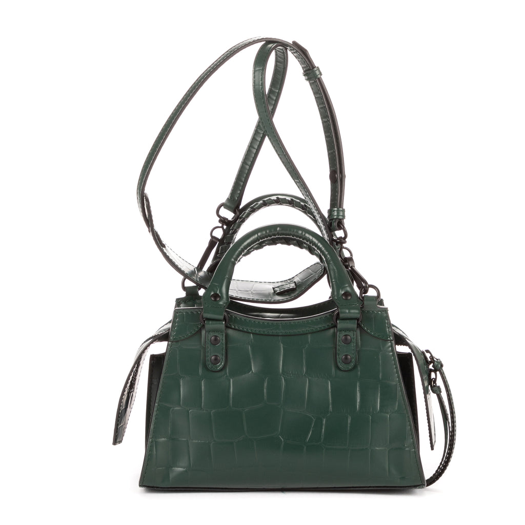 Bolso Neo Classic City de piel de becerro verde con relieve de cocodrilo