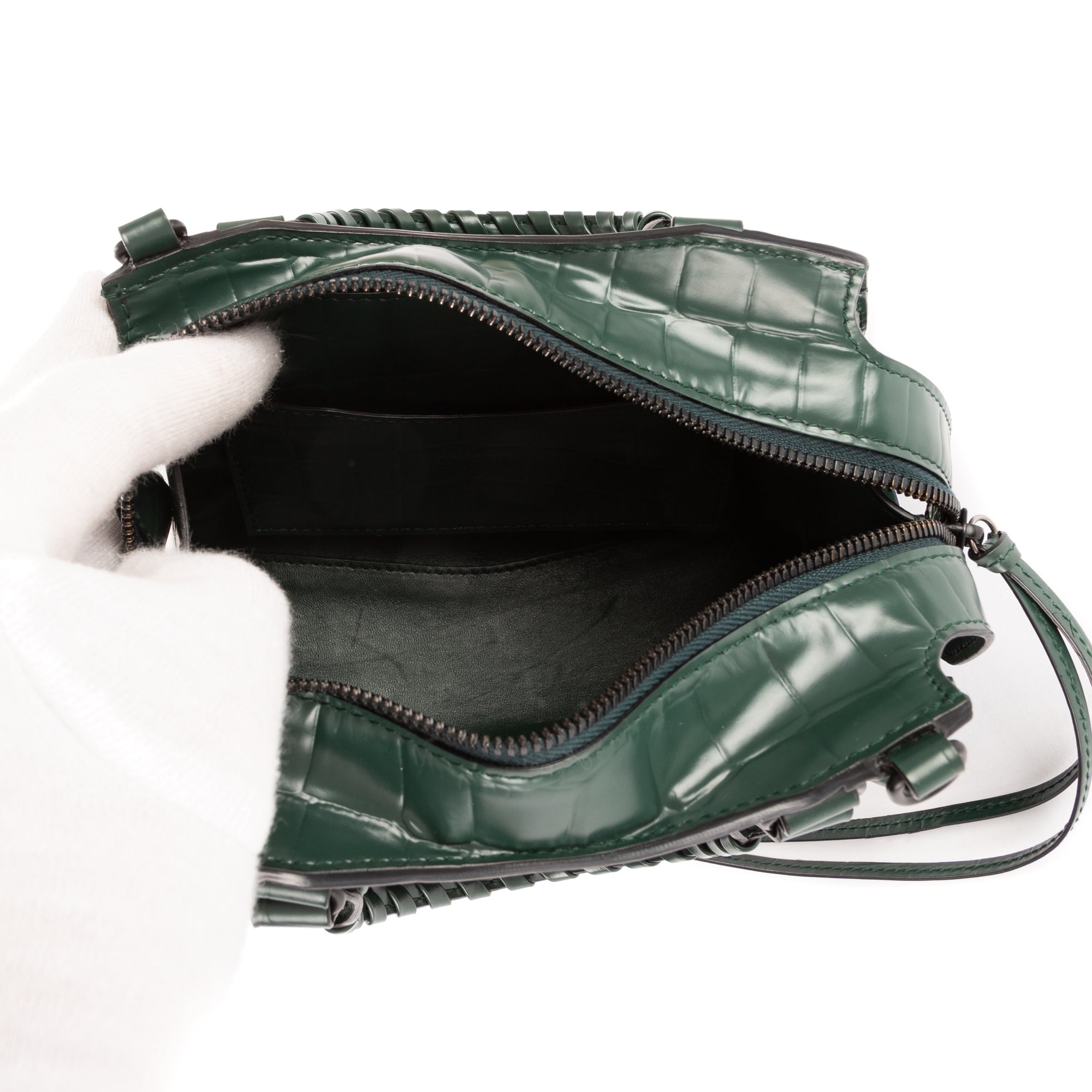 Bolso Neo Classic City de piel de becerro verde con relieve de cocodrilo