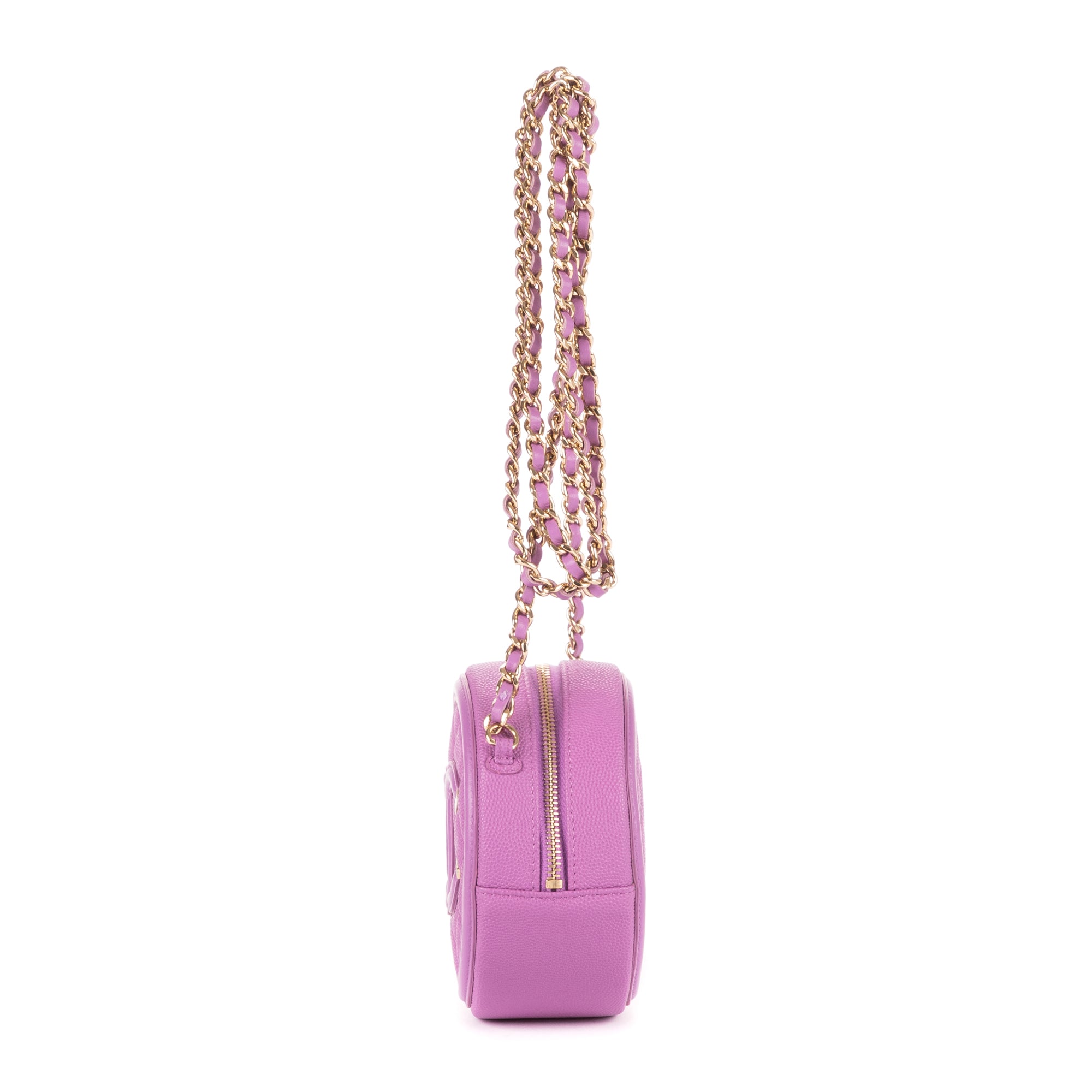 Shoulder Bag Filigree Round Crossbody Lavender Caviar Quilted Leather