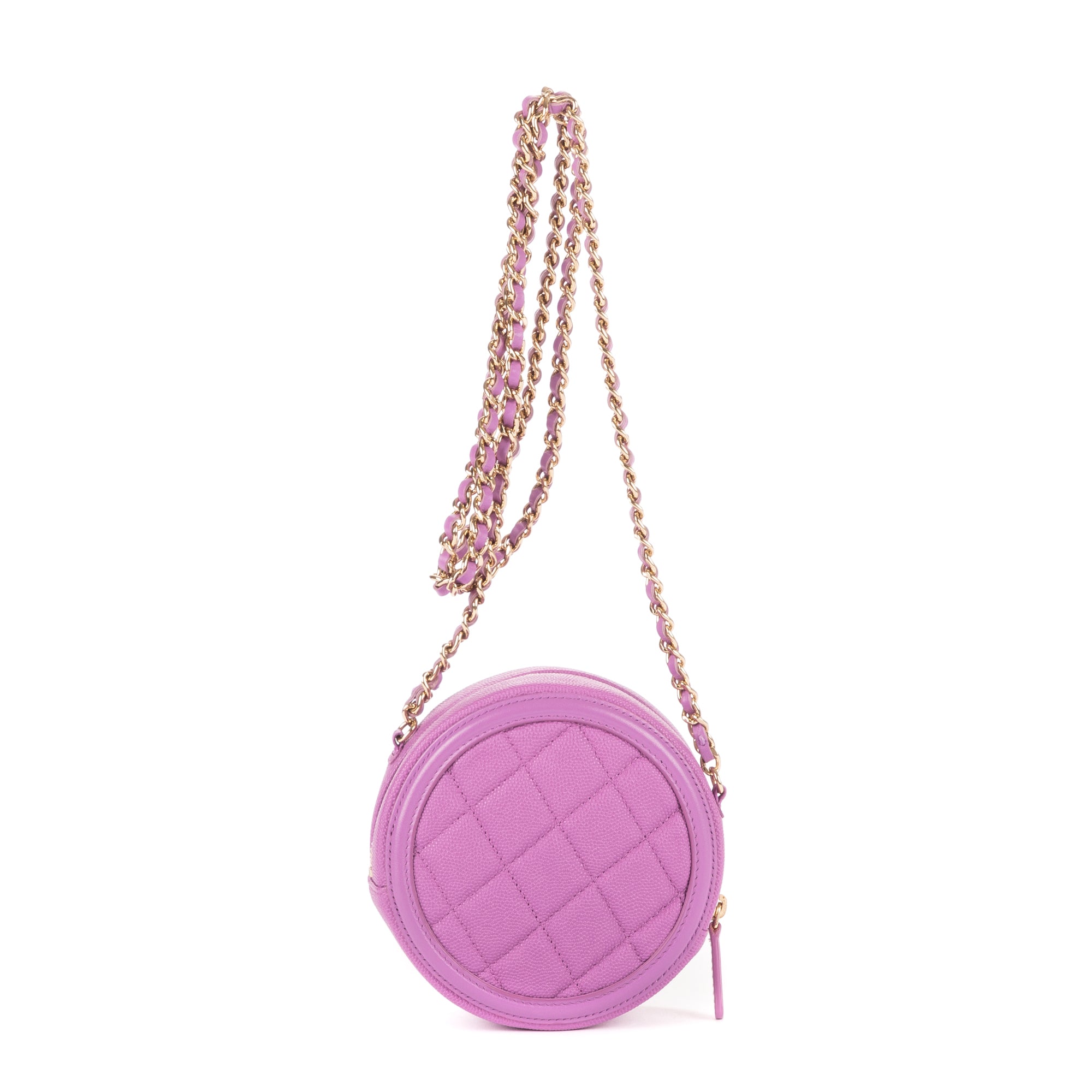 Shoulder Bag Filigree Round Crossbody Lavender Caviar Quilted Leather