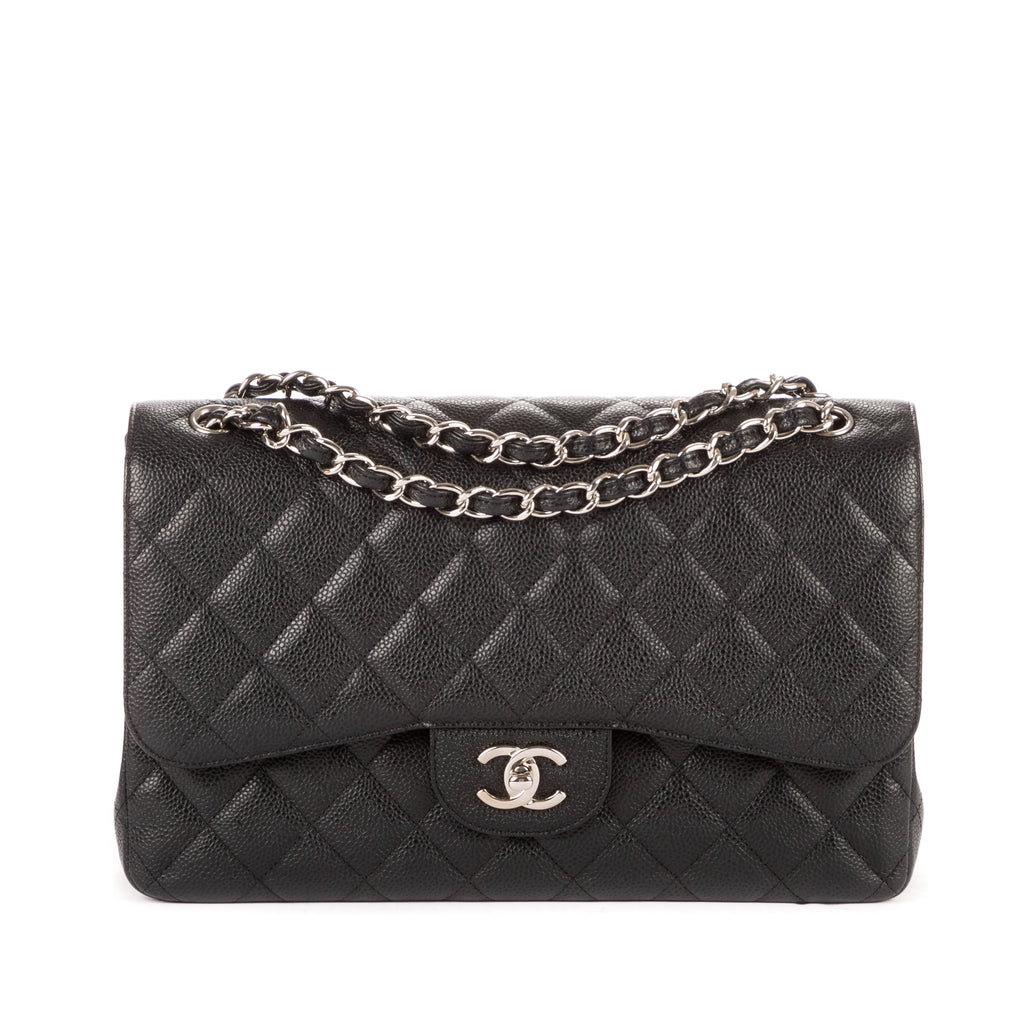 Shoulder Bag Classic Jumbo Double Flap 30 Black Caviar Quilted Leather