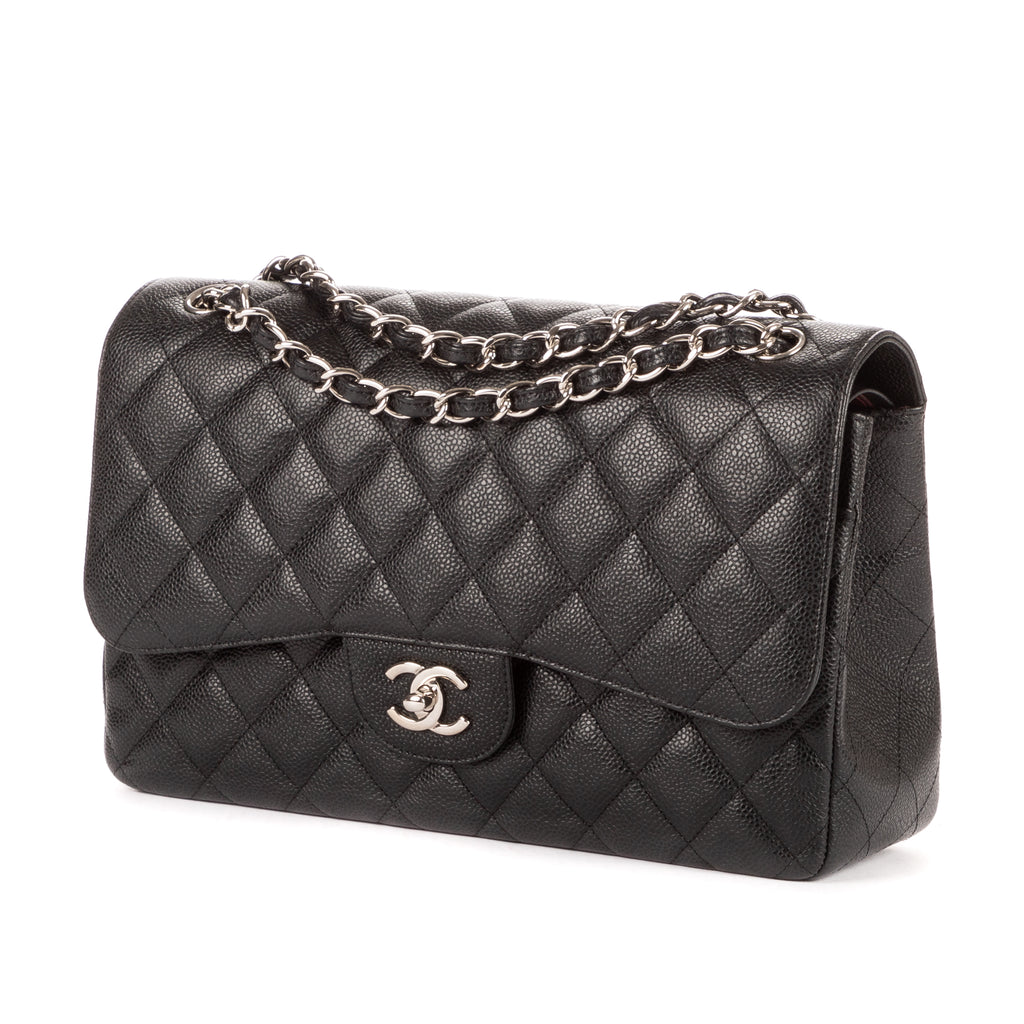 Shoulder Bag Classic Jumbo Double Flap 30 Black Caviar Quilted Leather
